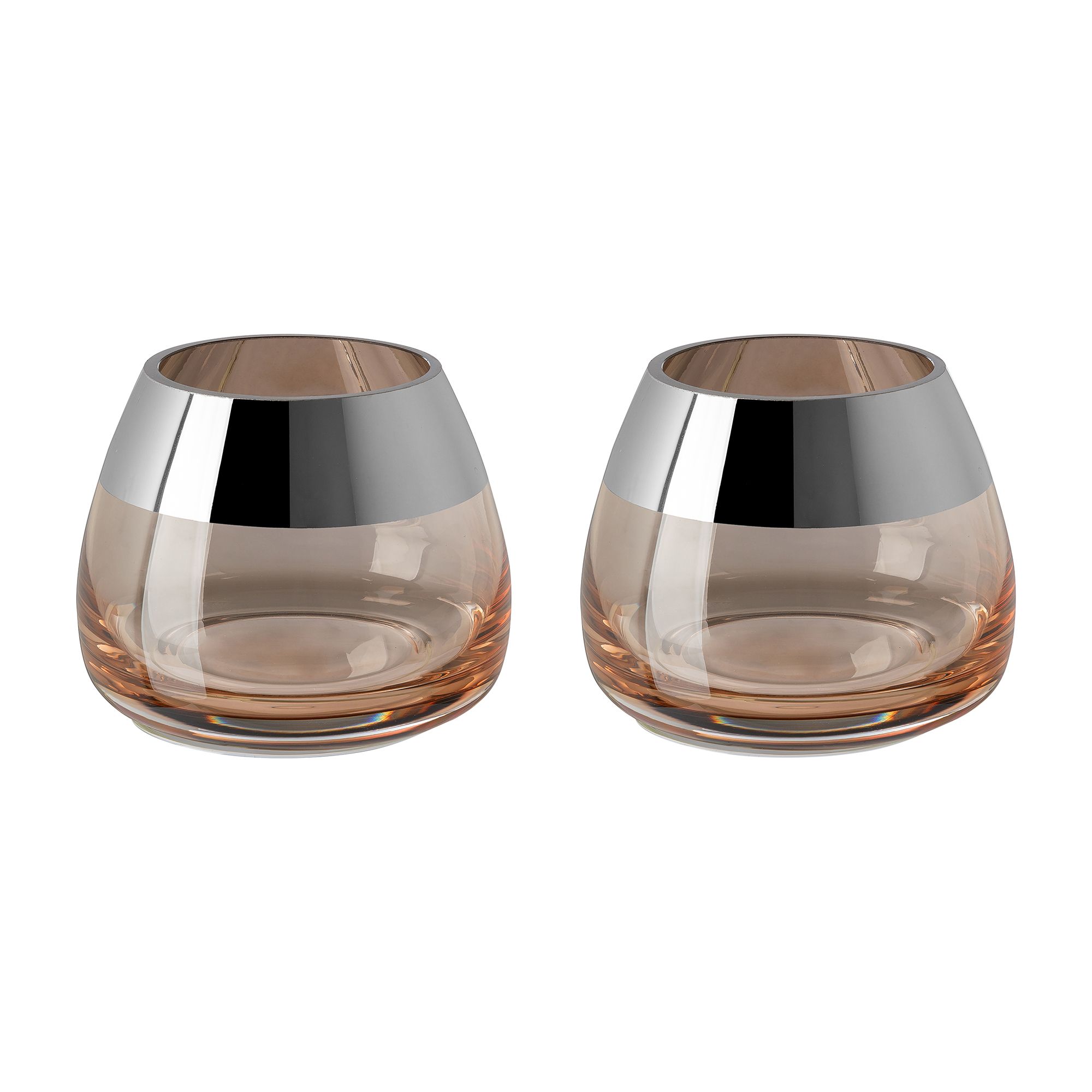 FINK Teelichthalter BELLA Glas, Silberrand Höhe 9cm, Ø 11cm 2 Stück