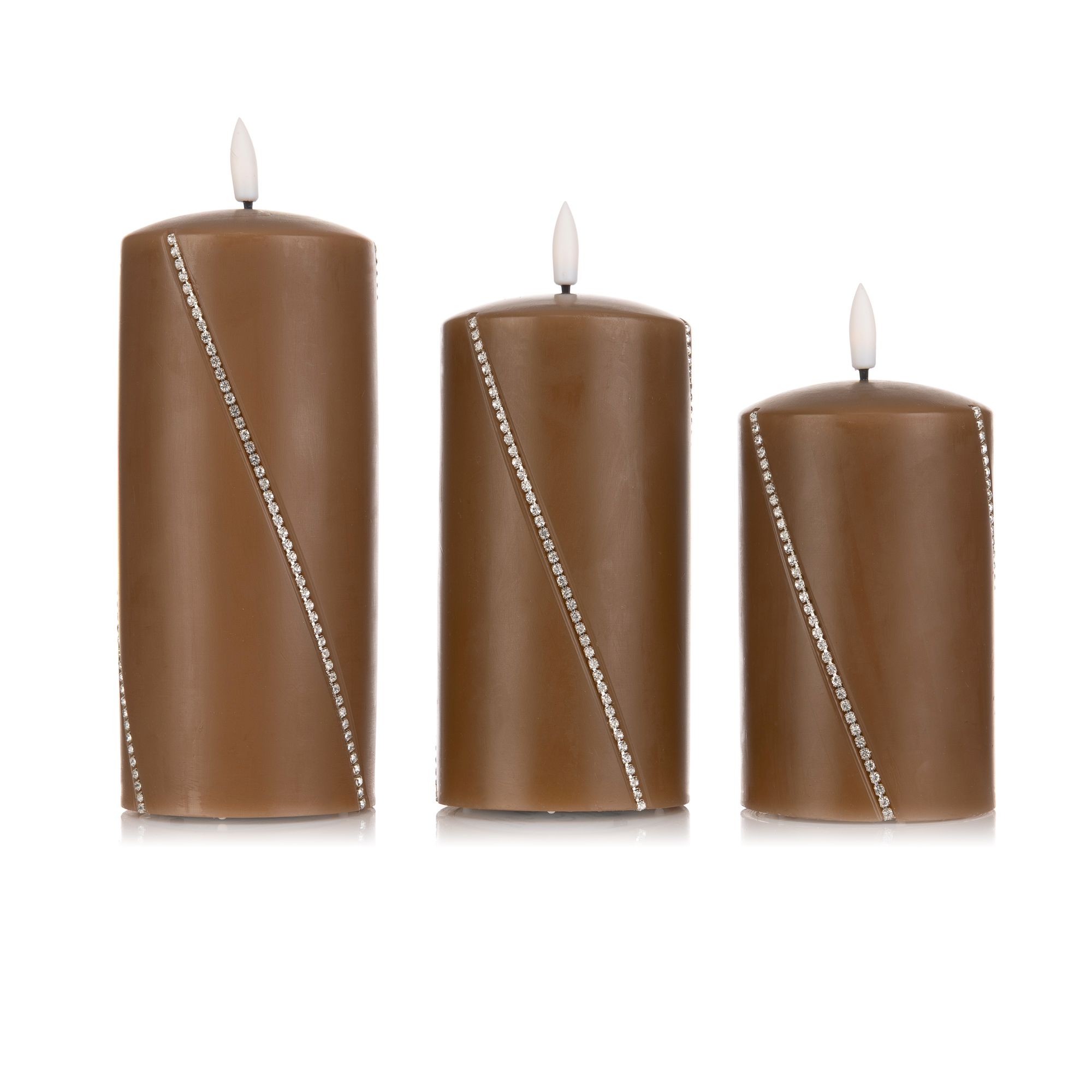 ELAMBIA 3 LED-Kerzen Perlen-Verzierung Flamme Luma, Timer H. 15, 17,5 & 20cm