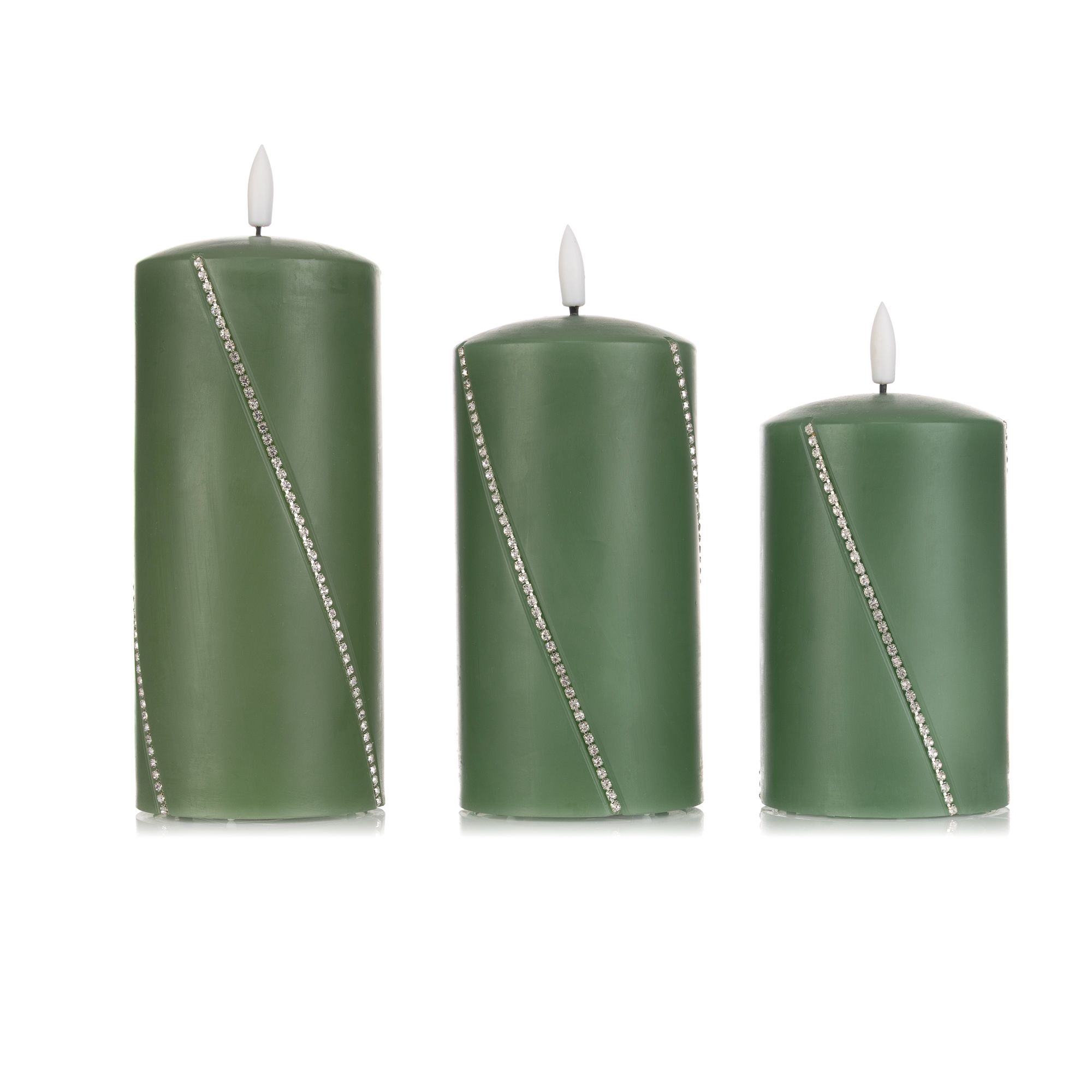 ELAMBIA 3 LED-Kerzen Perlen-Verzierung Flamme Luma, Timer H. 15, 17,5 & 20cm