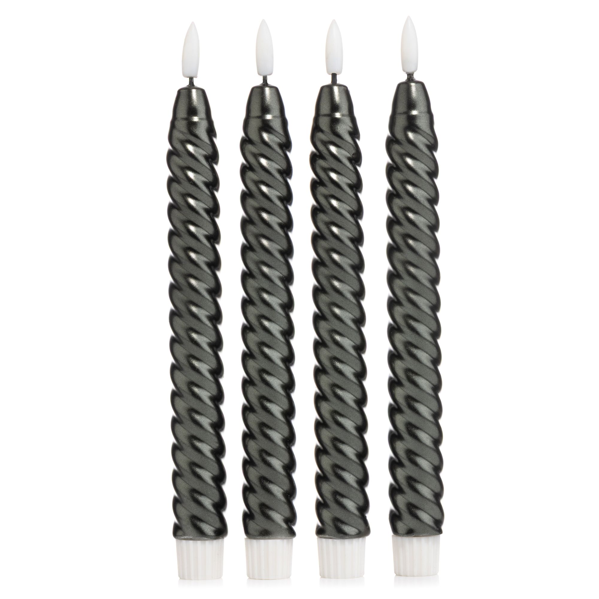 ELAMBIA 4 LED-Stabkerzen gedrehte Form Flamme Luma, Timer Höhe 24,5cm, Ø 2,2cm