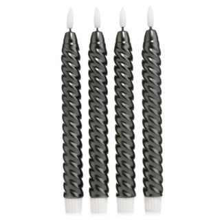 ELAMBIA 4 LED-Stabkerzen gedrehte Form Flamme Luma, Timer Höhe 24,5cm, Ø 2,2cm