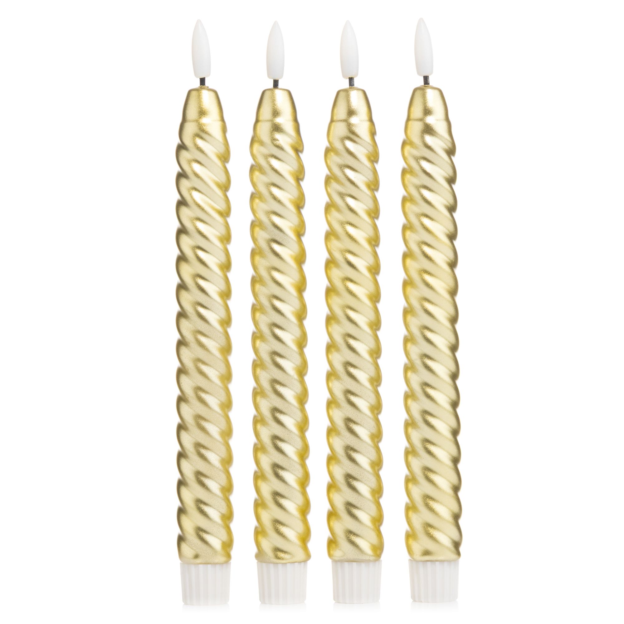 ELAMBIA 4 LED-Stabkerzen gedrehte Form Flamme Luma, Timer Höhe 24,5cm, Ø 2,2cm