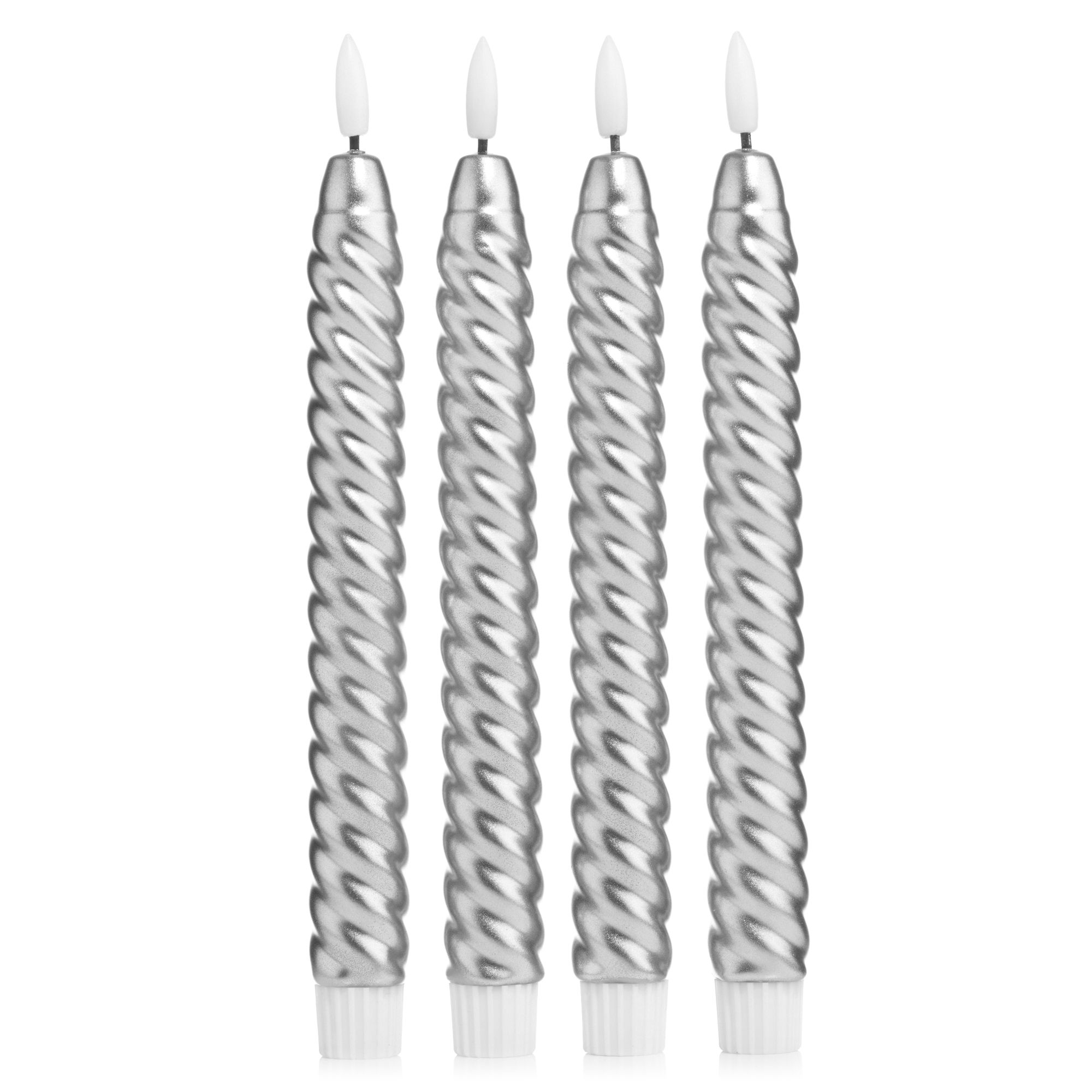 ELAMBIA 4 LED-Stabkerzen gedrehte Form Flamme Luma, Timer Höhe 24,5cm, Ø 2,2cm