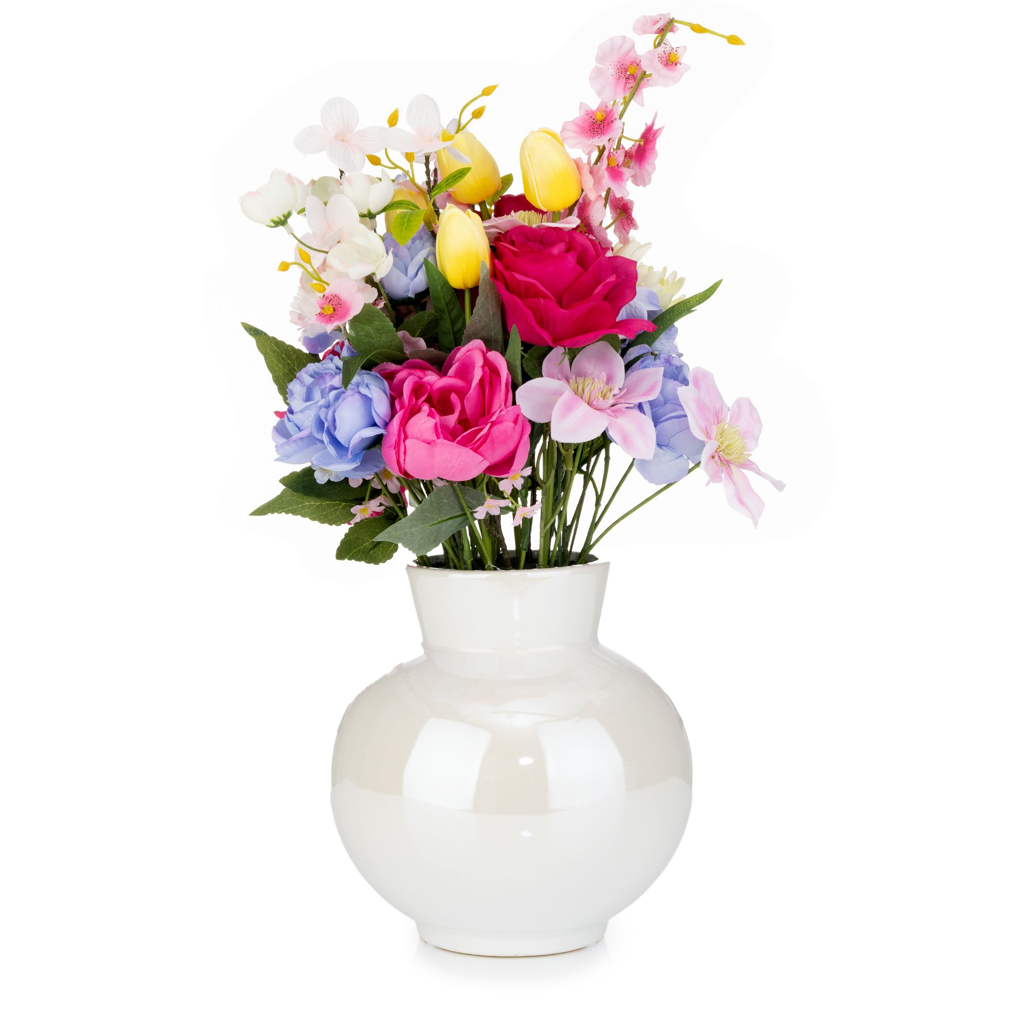 ABELLA Flora künstl. Bouquet Frühlings-Mix in Keramik-Vase Höhe ca. 55cm