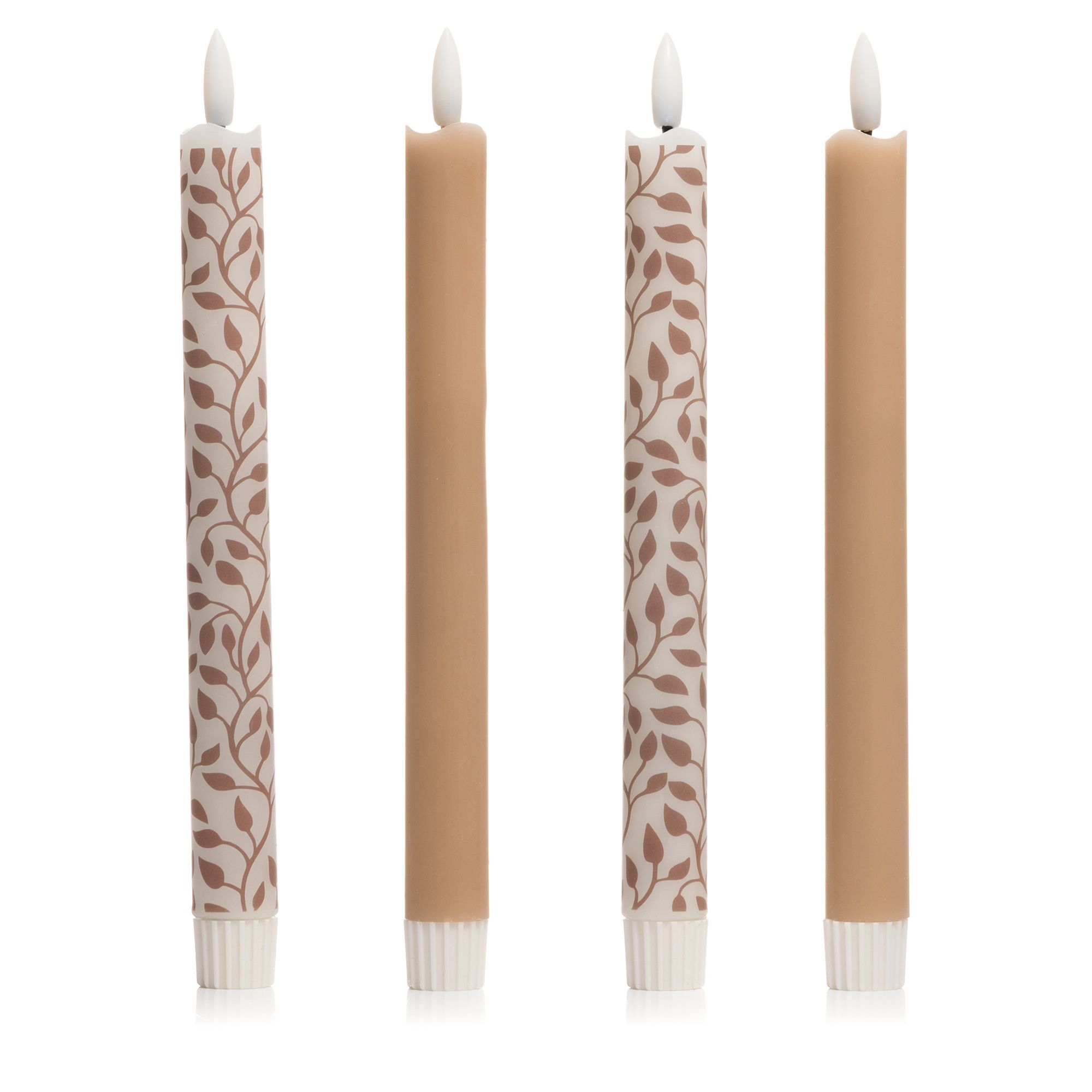 ELAMBIA 4 LED-Tafelkerzen Blätter-Design Flamme Luma, Timer Höhe 24,5cm, Ø 2,2cm