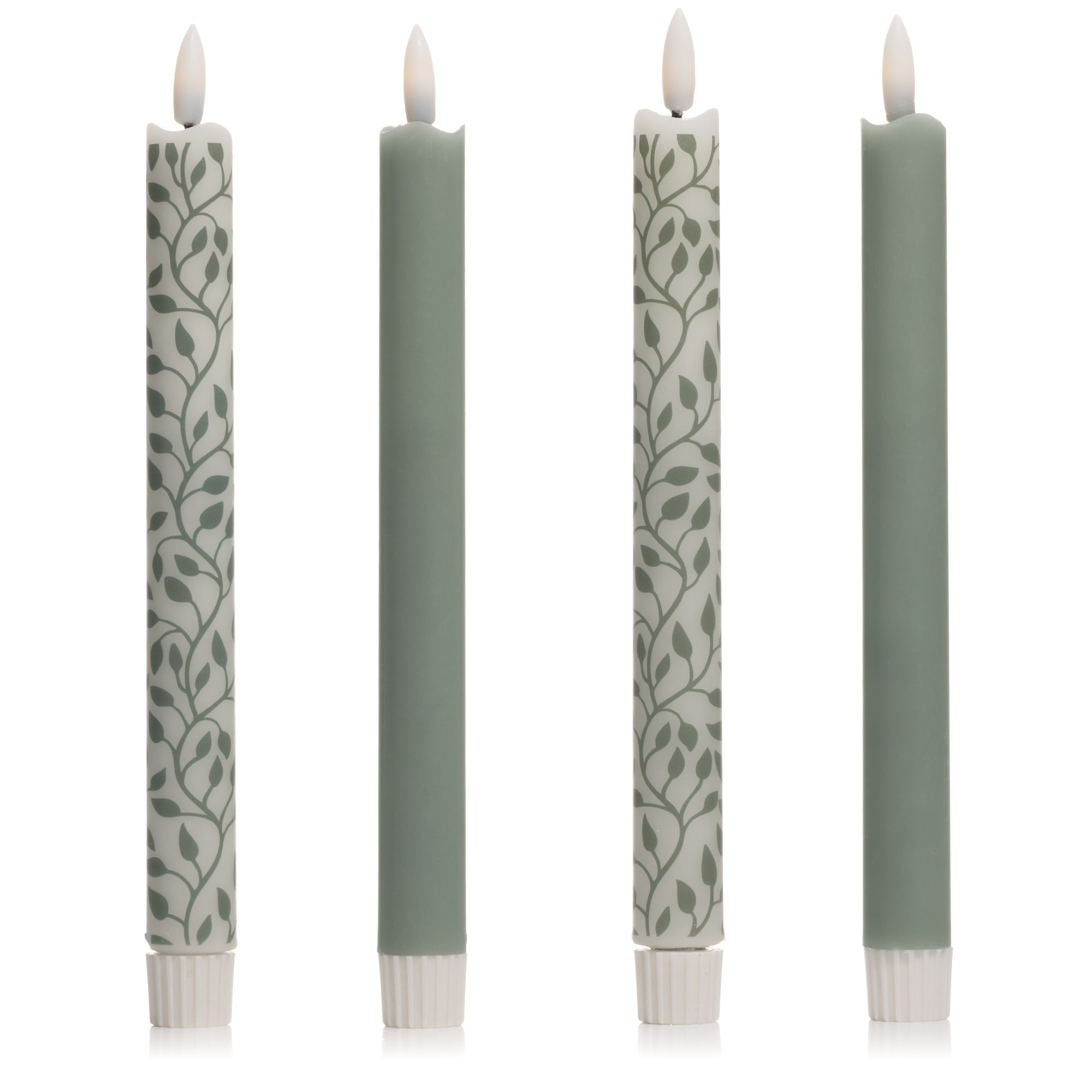 ELAMBIA 4 LED-Tafelkerzen Blätter-Design Flamme Luma, Timer Höhe 24,5cm, Ø 2,2cm