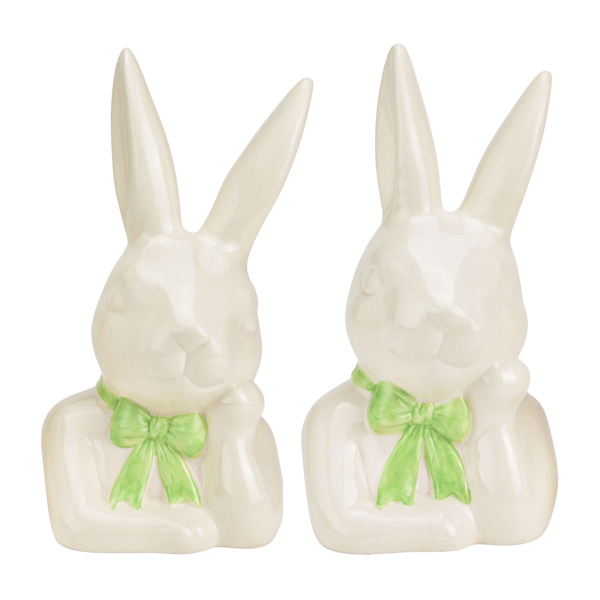 WURM 2 Dekofiguren Hase mit Schleife aus Keramik