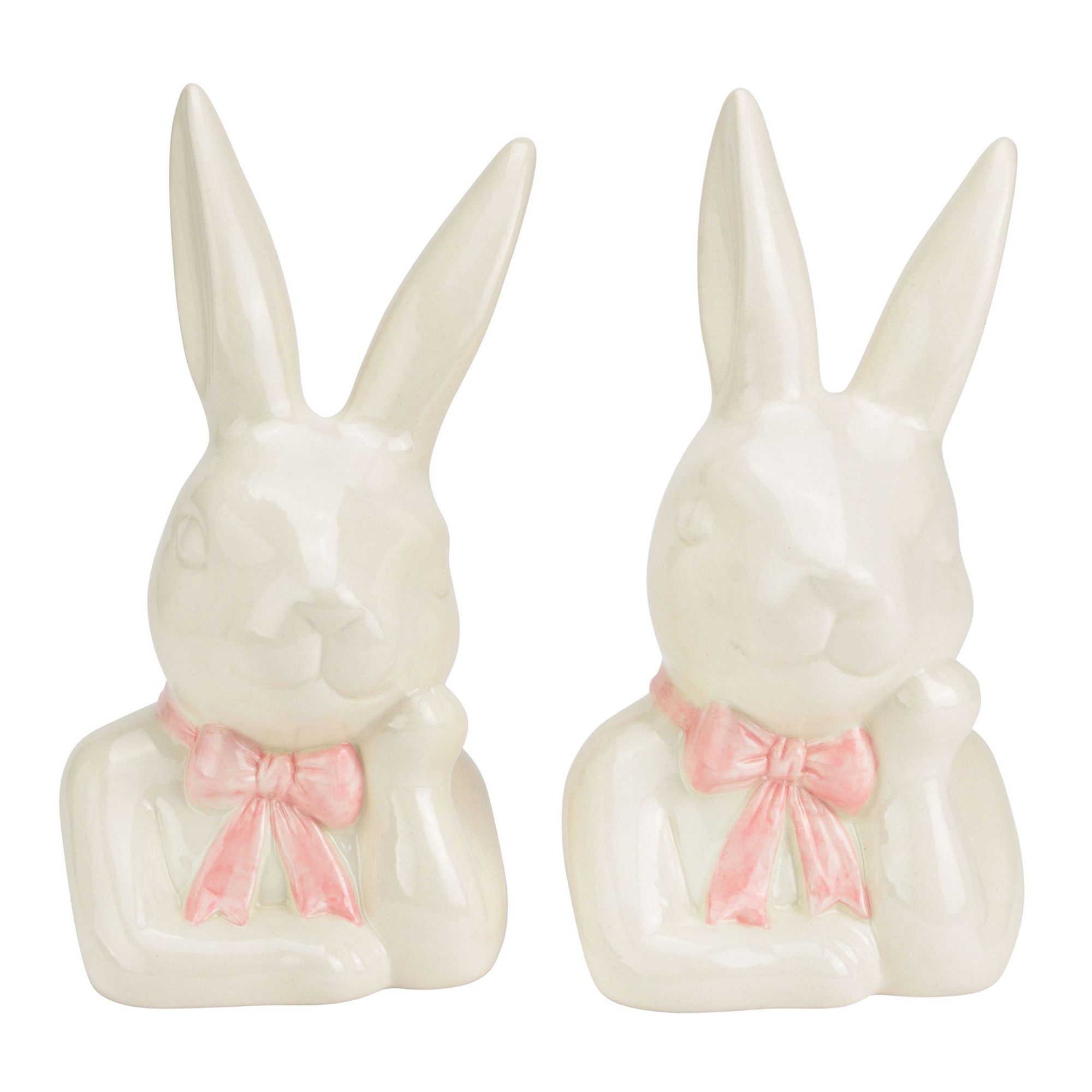 WURM 2 Dekofiguren Hase mit Schleife aus Keramik