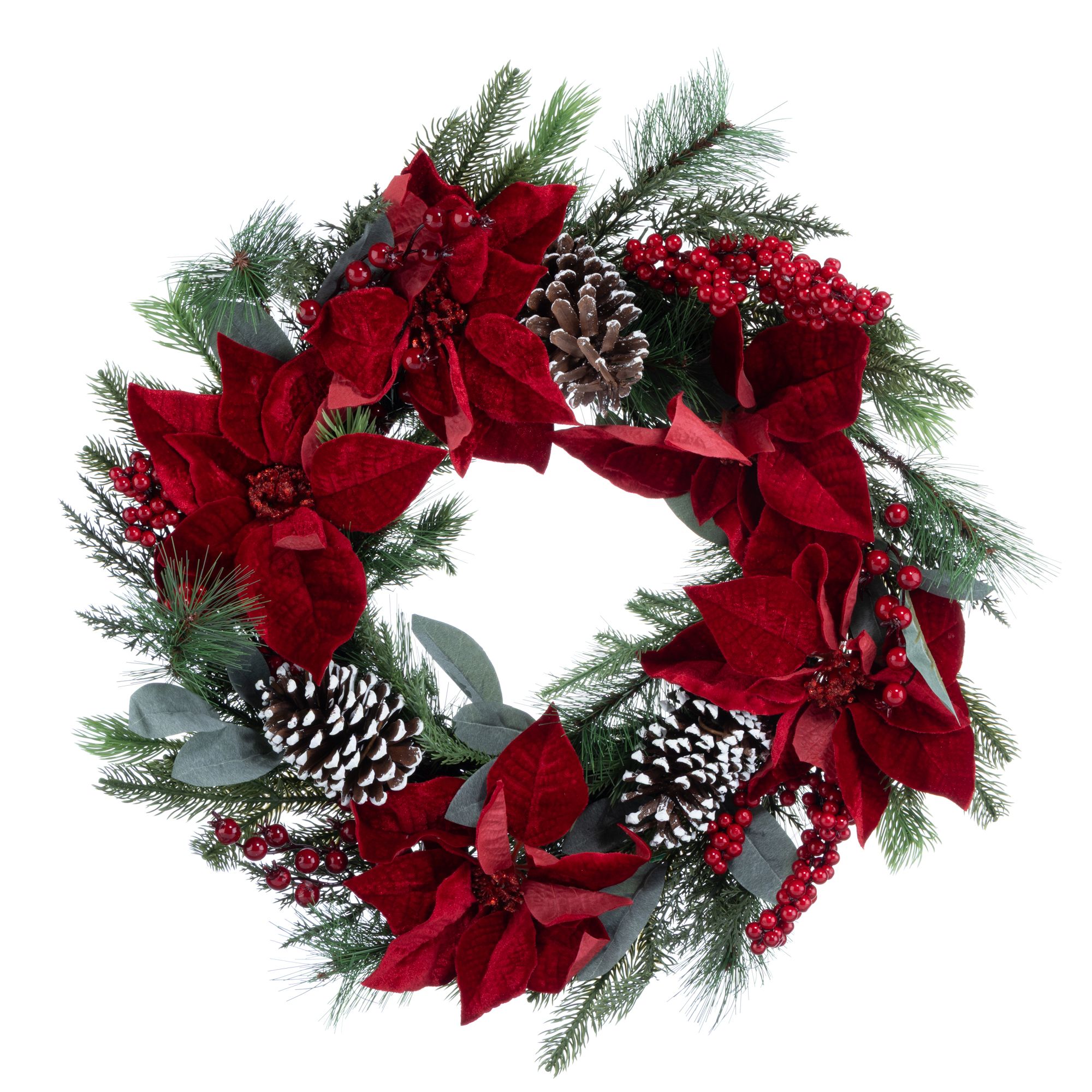LUMIDA Flora künstl. Blumenkranz Weihnachtstern & Tannenzapfen Ø 61cm