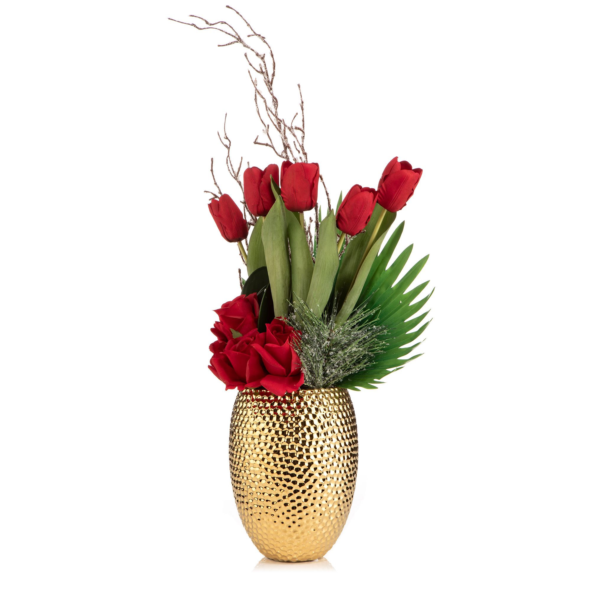 ABELLA Flora künstl. Arrangement Rosen & Tulpen Design-Vase Höhe 60cm