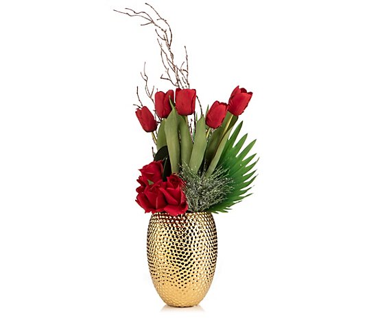 ABELLA Flora künstl. Arrangement Rosen & Tulpen Design-Vase Höhe 60cm