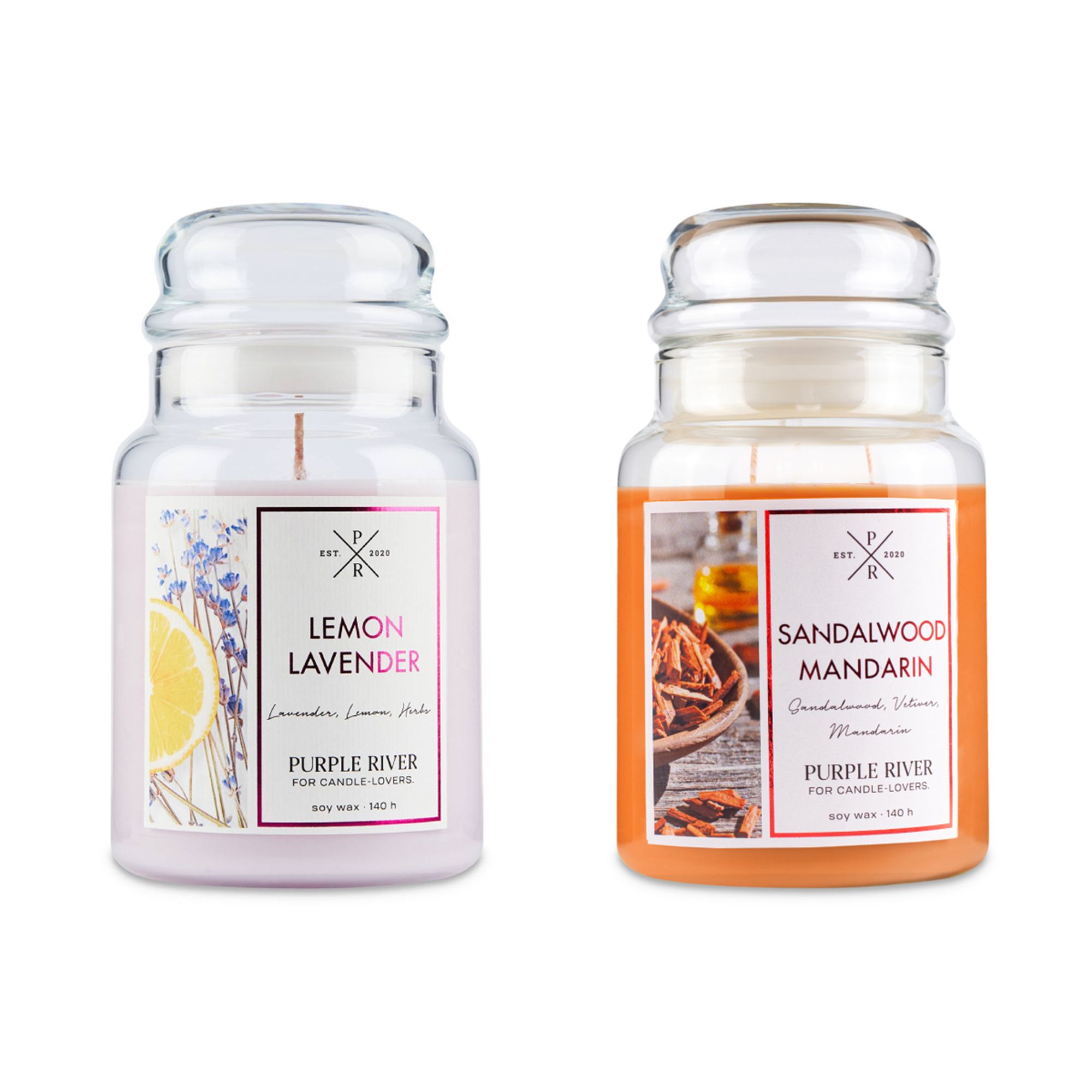 PURPLE RIVER 2 Duftkerzen im Apothekerglas Brenndauer je 140h je 623g Wachs