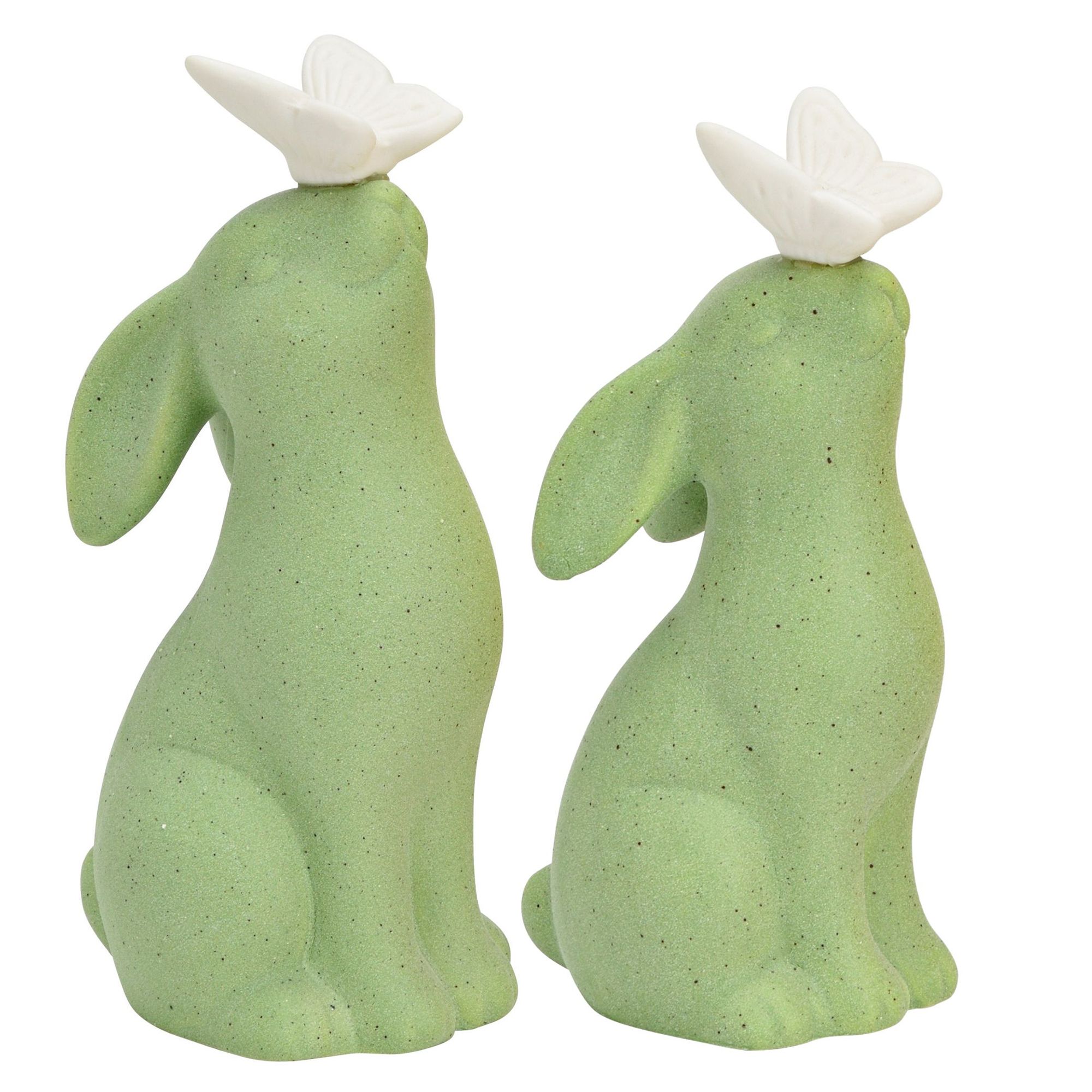 WURM 2 Dekofiguren Hase mit LED Schmetterling aus Porzellan