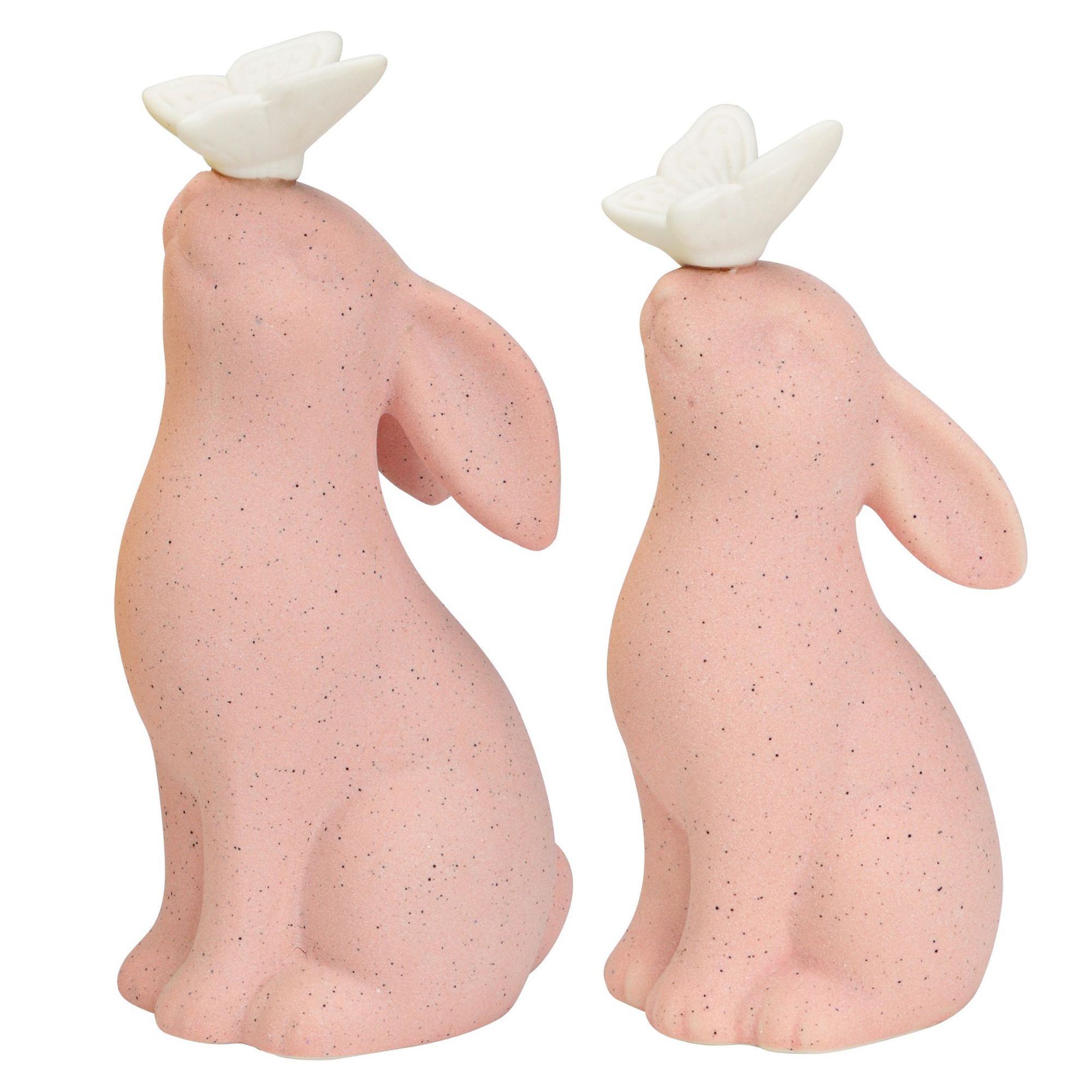 WURM 2 Dekofiguren Hase mit LED Schmetterling aus Porzellan