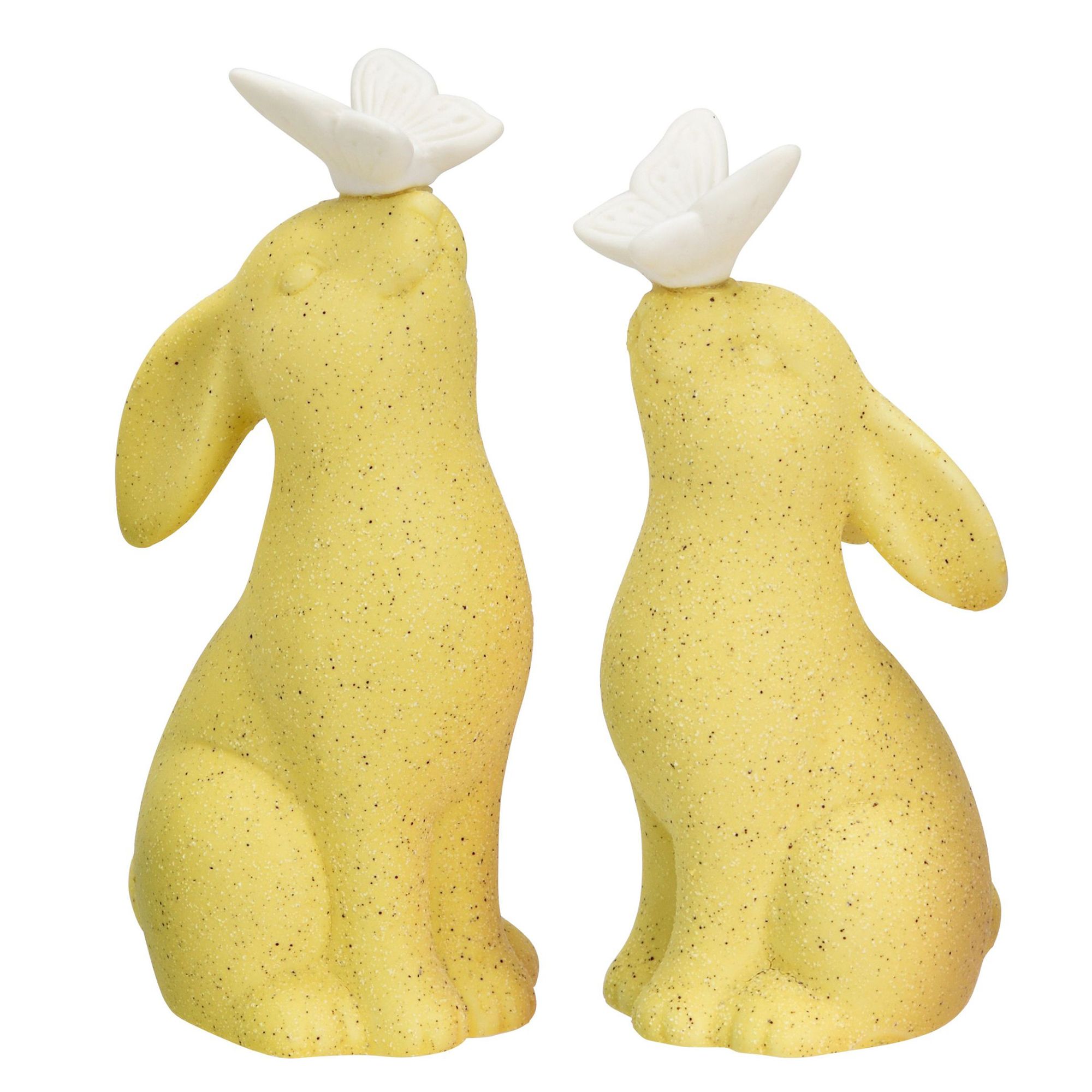 WURM 2 Dekofiguren Hase mit LED Schmetterling aus Porzellan