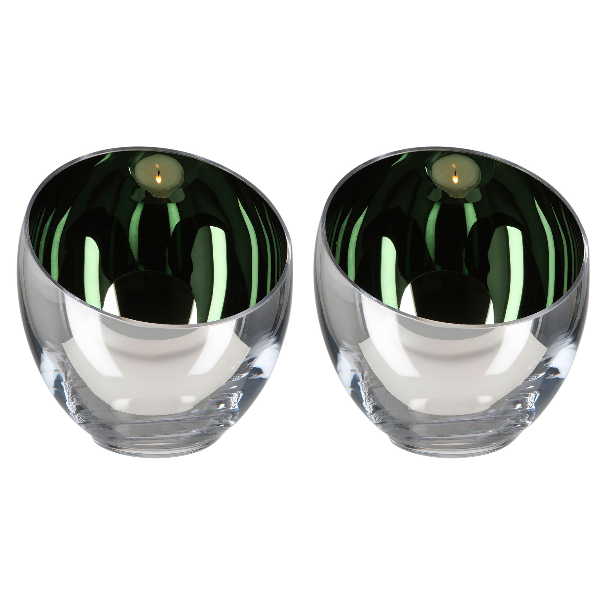 FINK Teelichthalter CANDY Glas moosgrün H.11cm, 11cm, 2 Stk Ø mundgeblasen