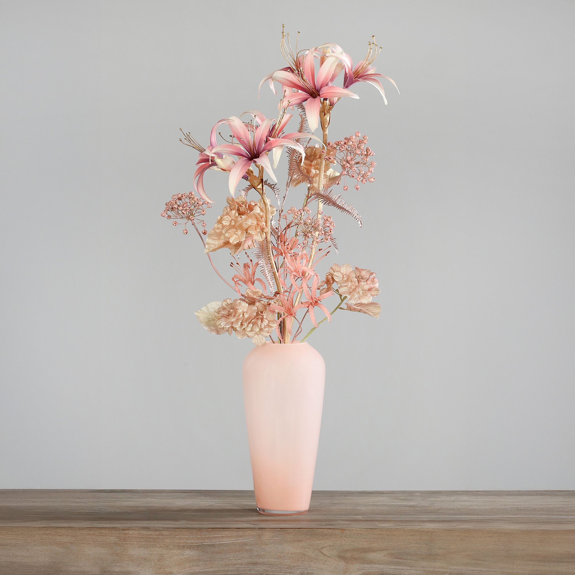 PUR FLEUR Premium-Bouquet rosa & beige inkl. Glas-Vase Höhe 90cm, Ø 40cm