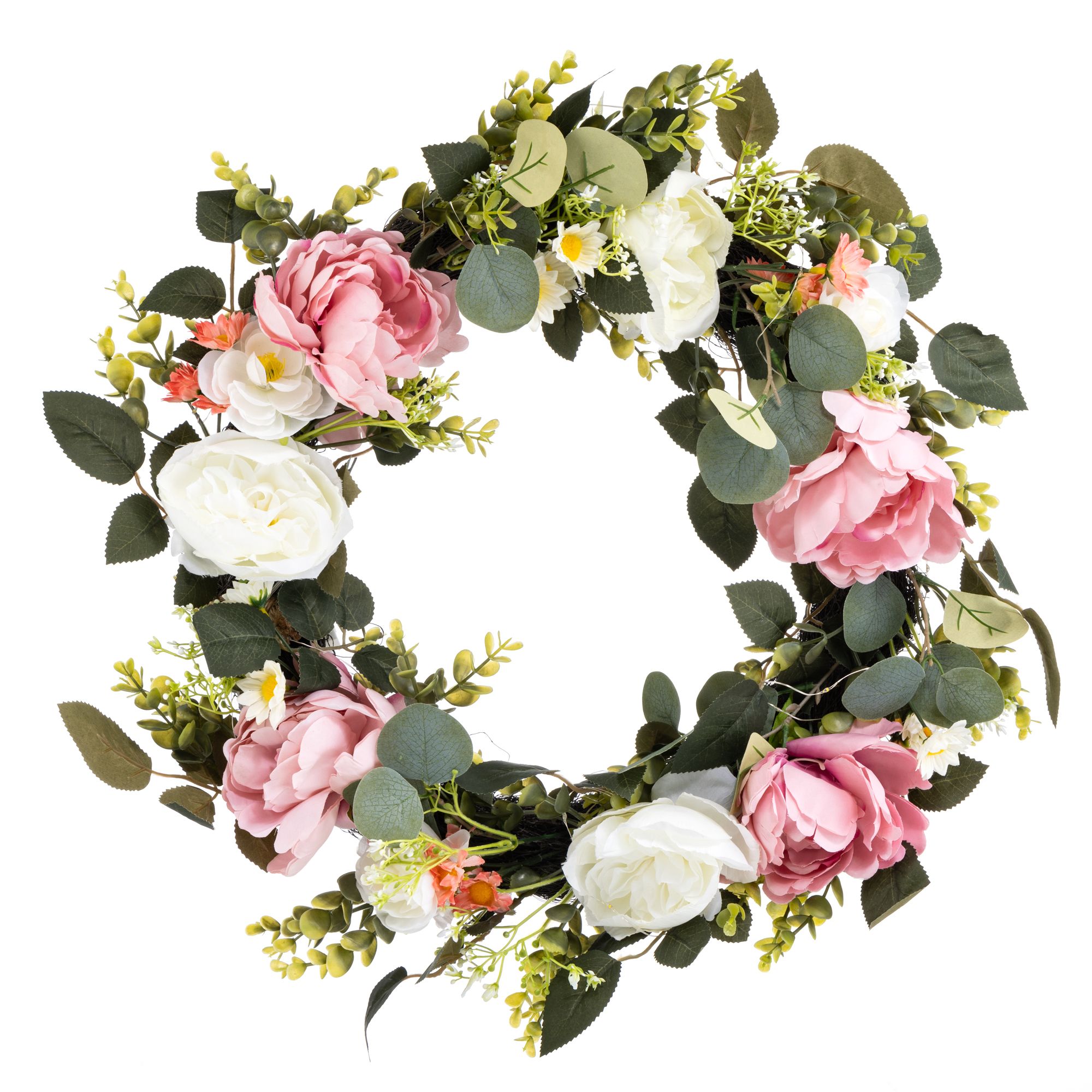 LUMIDA Flora künstl. Blumenkranz Pfingstrosen 5h-Timerufnktion Ø 55cm