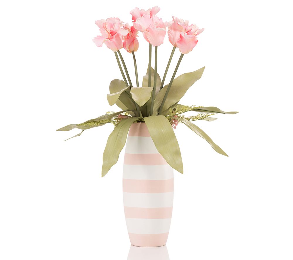 Ruhnjyg Keramik-Blumenvase Gestreift - Dekorative Vase Für Wohnzimmer, Küche & Tischdekoration