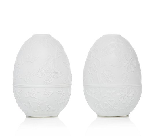 LUMIDA Ceramica 2 Porzellaneier Design-Dekor 3D-Effekt Timer, Höhe je 13cm