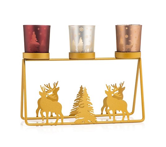 ELAMBIA 3 LED-Teelichte inkl. Kerzenhalter Weihnachts-Design 25x8x20cm