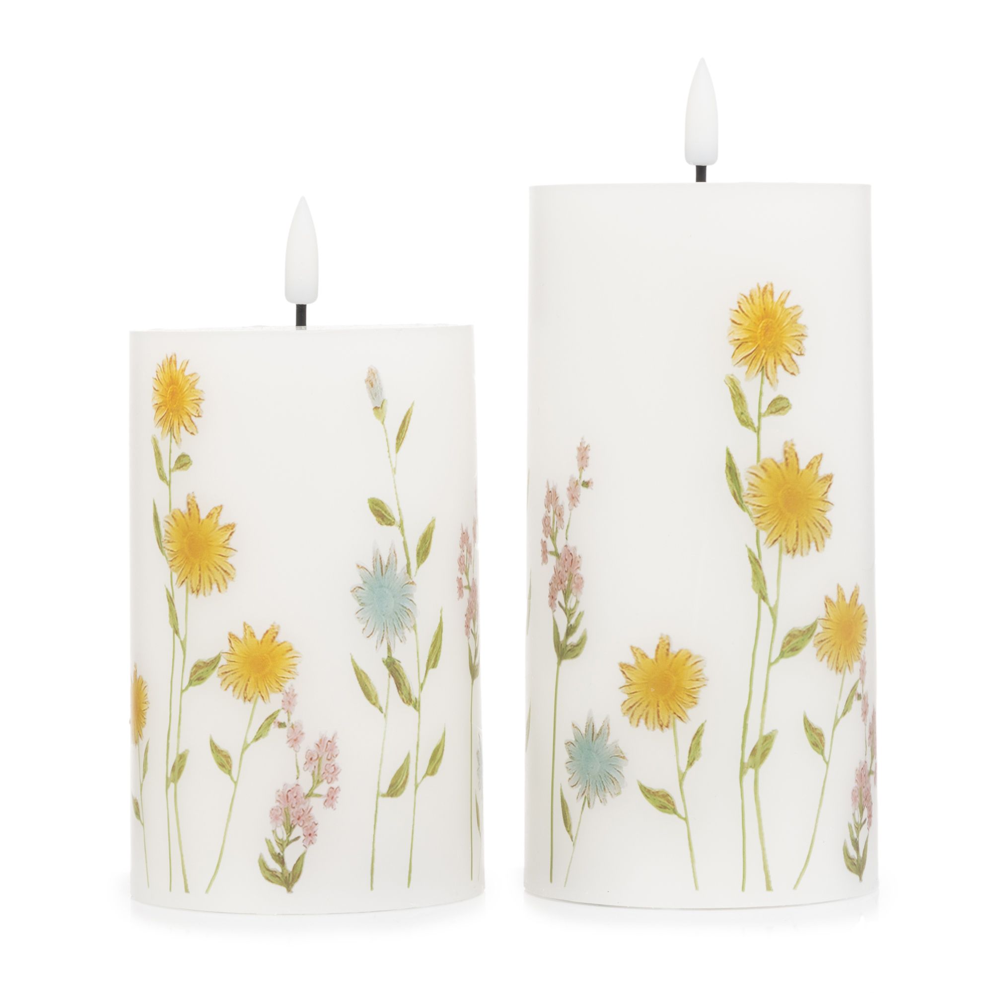 ELAMBIA 2 LED-Kerzen Frühlings-Druck 5h-Timerfunktion Höhe 15cm & 17,5cm