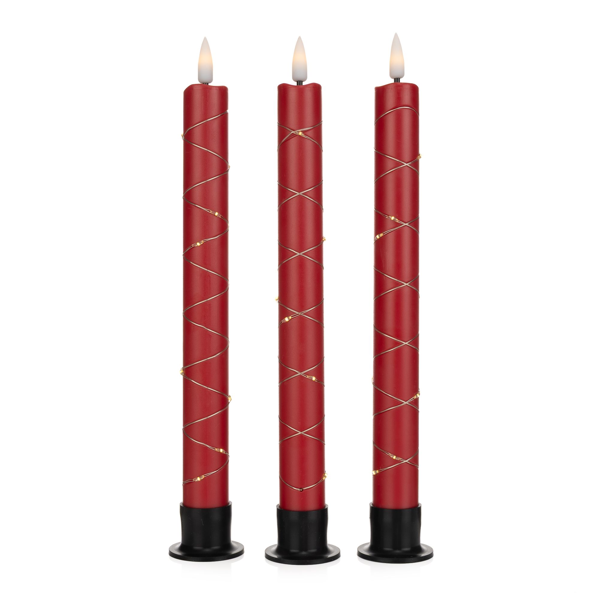 ELAMBIA 3 LED-Stabkerzen Draht-Lichterkette Multi-Timer, FB Höhe 25cm, Ø 2,5cm
