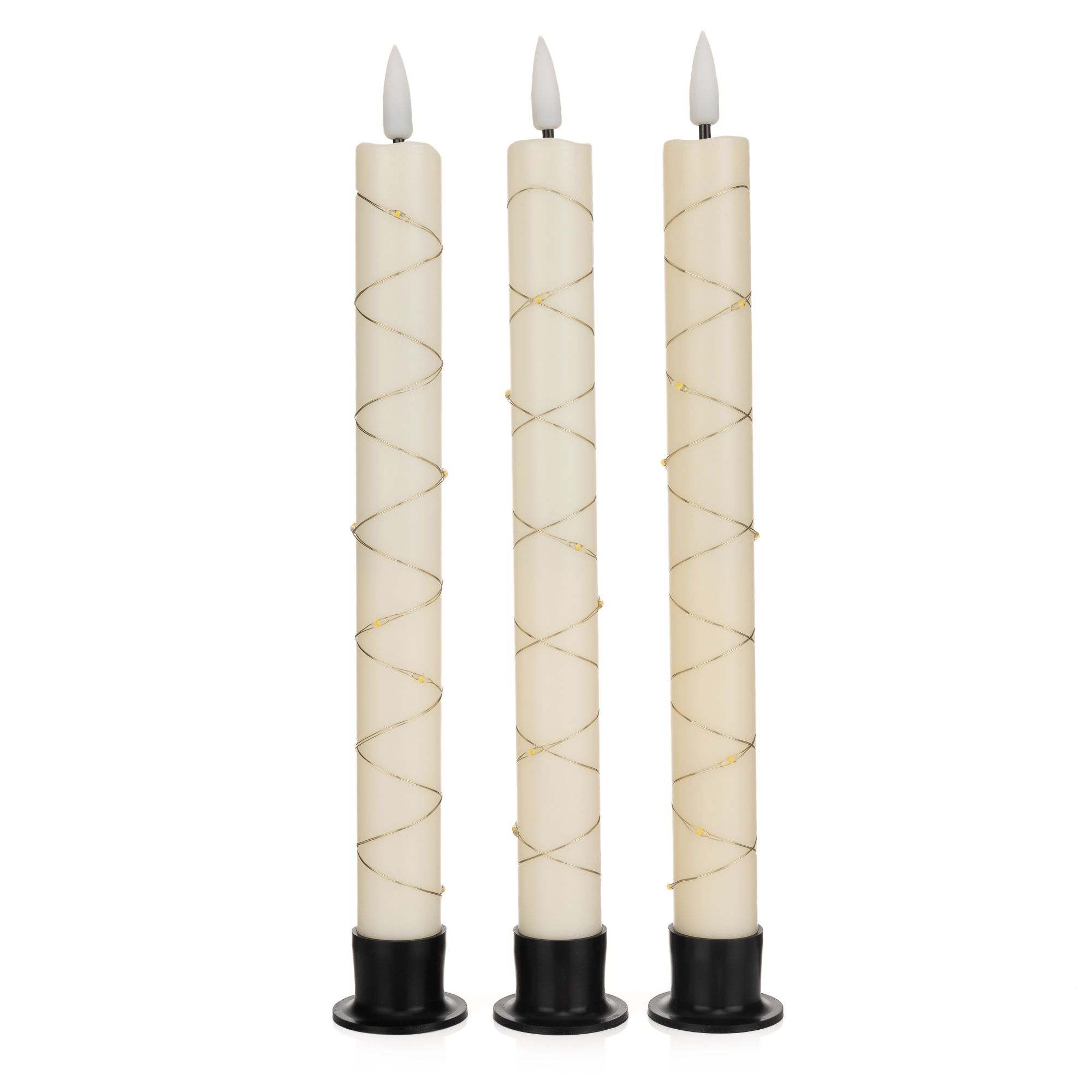 ELAMBIA 3 LED-Stabkerzen Draht-Lichterkette Multi-Timer, FB Höhe 25cm, Ø 2,5cm
