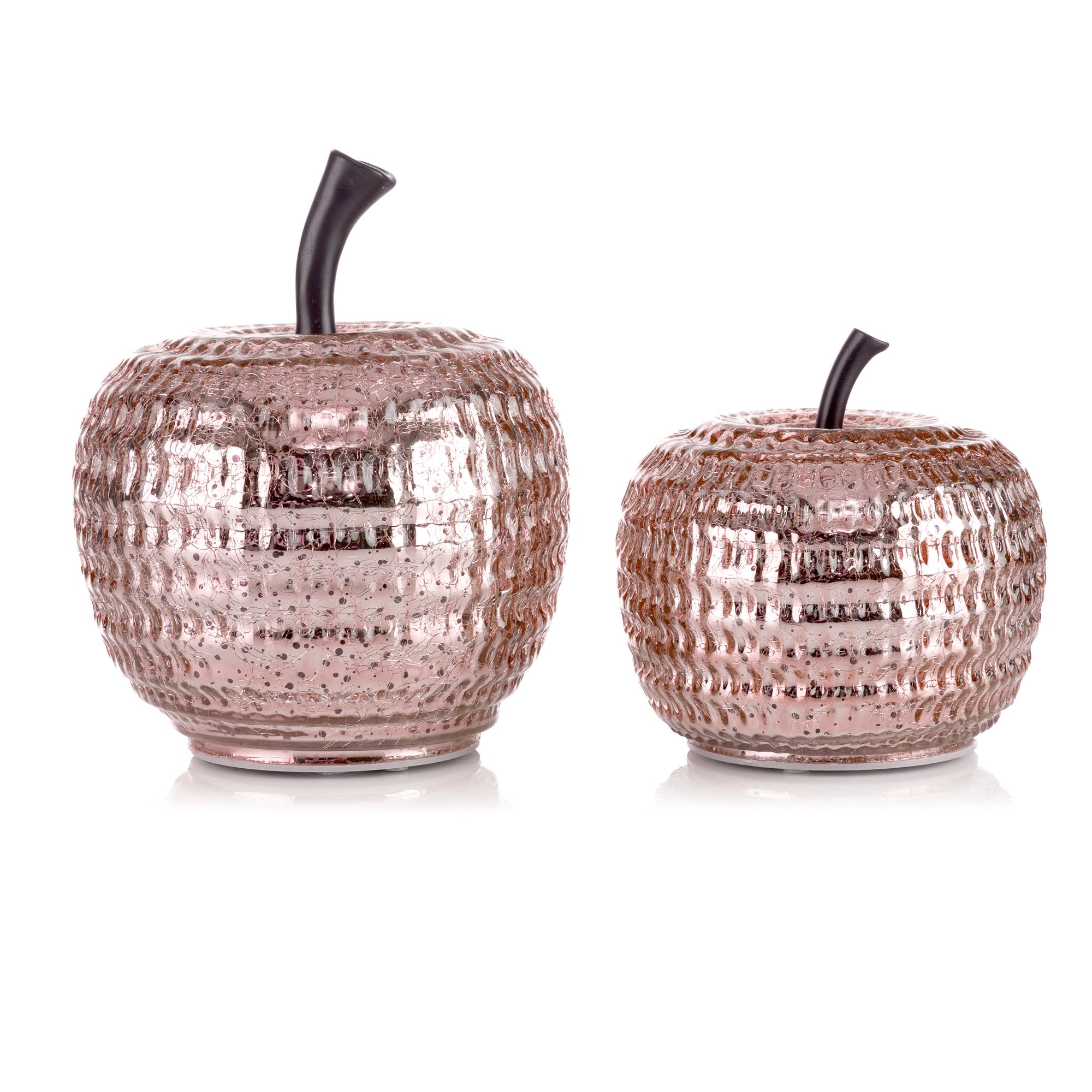 LUMIDA Casa 2 LED-Glasäpfel Hammerschlag-Optik outdoorgeeignet Höhe 14cm & 18cm