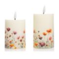 ELAMBIA 2 LED-Kerzen farbenfrohes Motiv Flamme Luma, Timer Höhe 12,5cm & 15cm