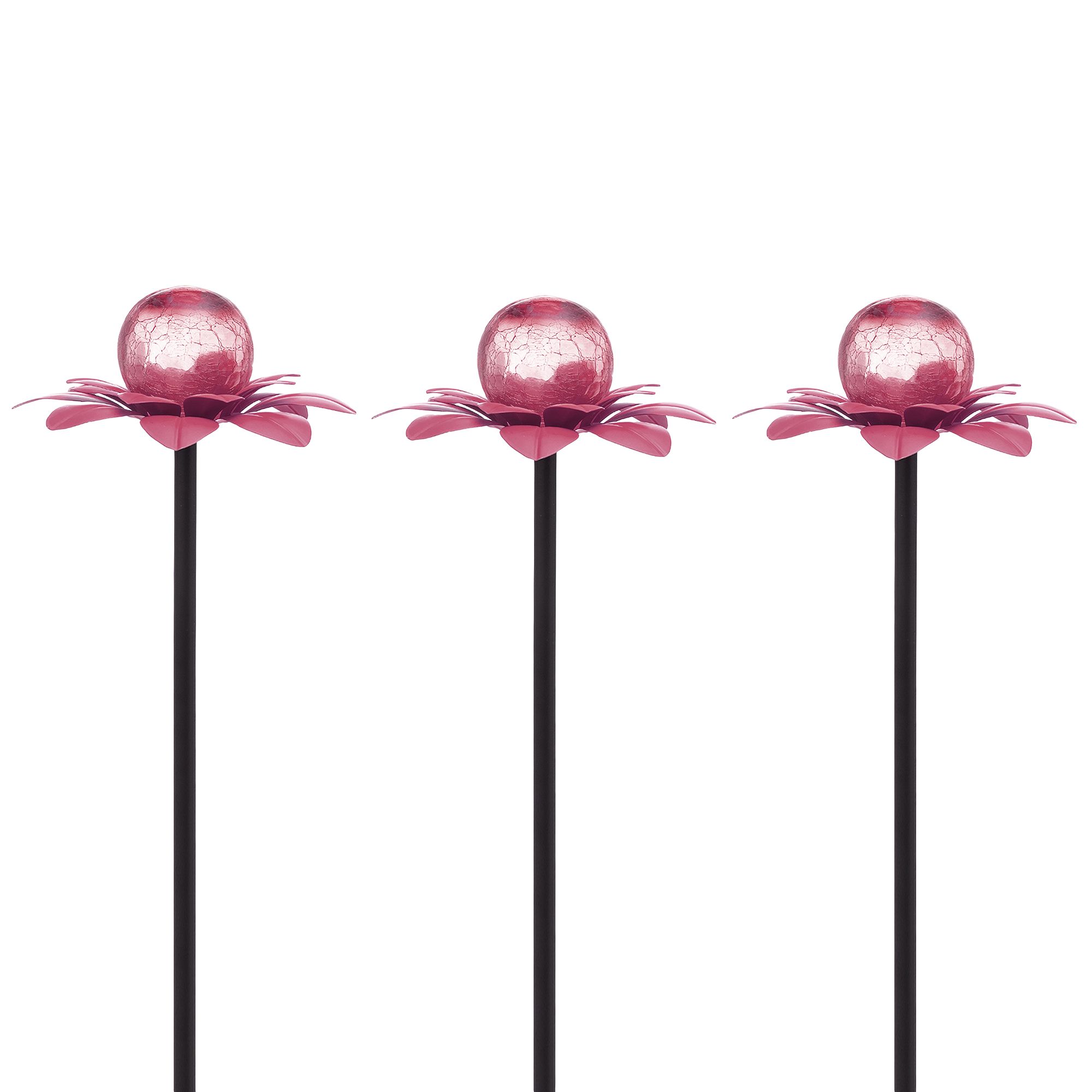LUMIDA Garden 3 Gartenstecker Blumen-Design mit Glasball Höhe 34cm, Ø 19cm