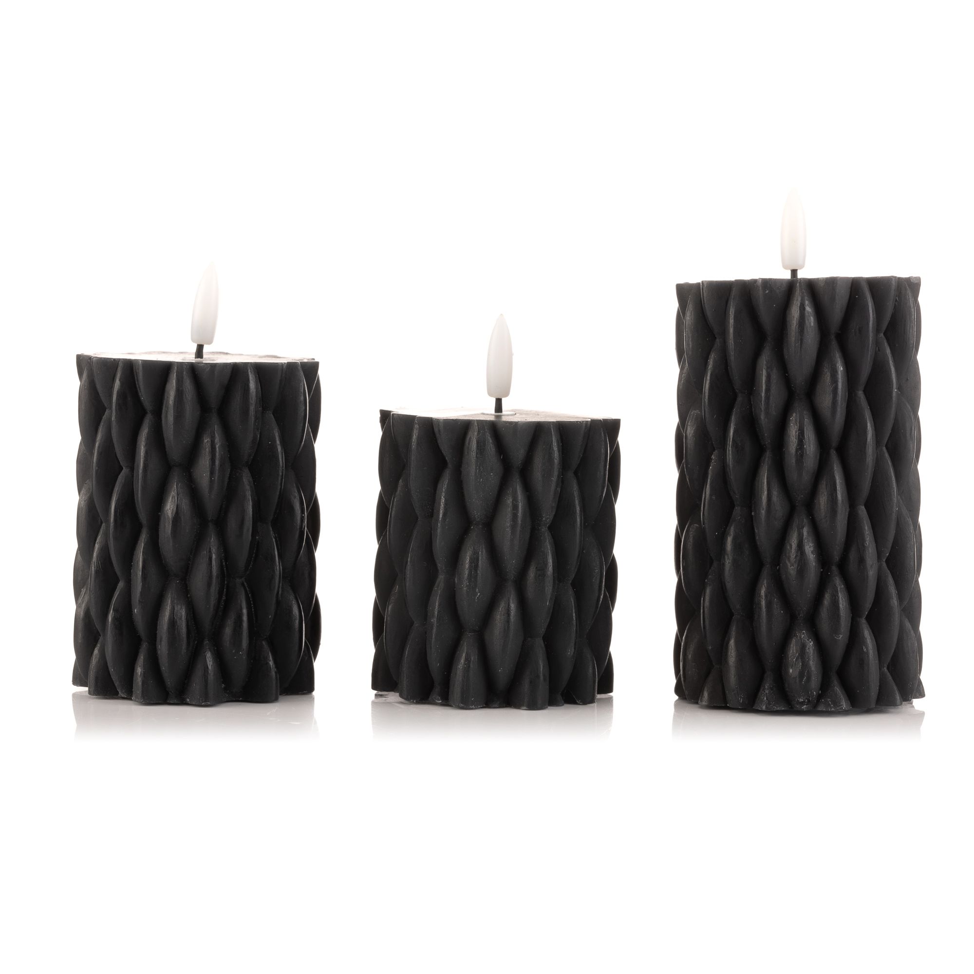 ELAMBIA 3 LED-Kerzen Relief-Design Flamme Luma, Timer Höhe 10, 12,5 & 15cm