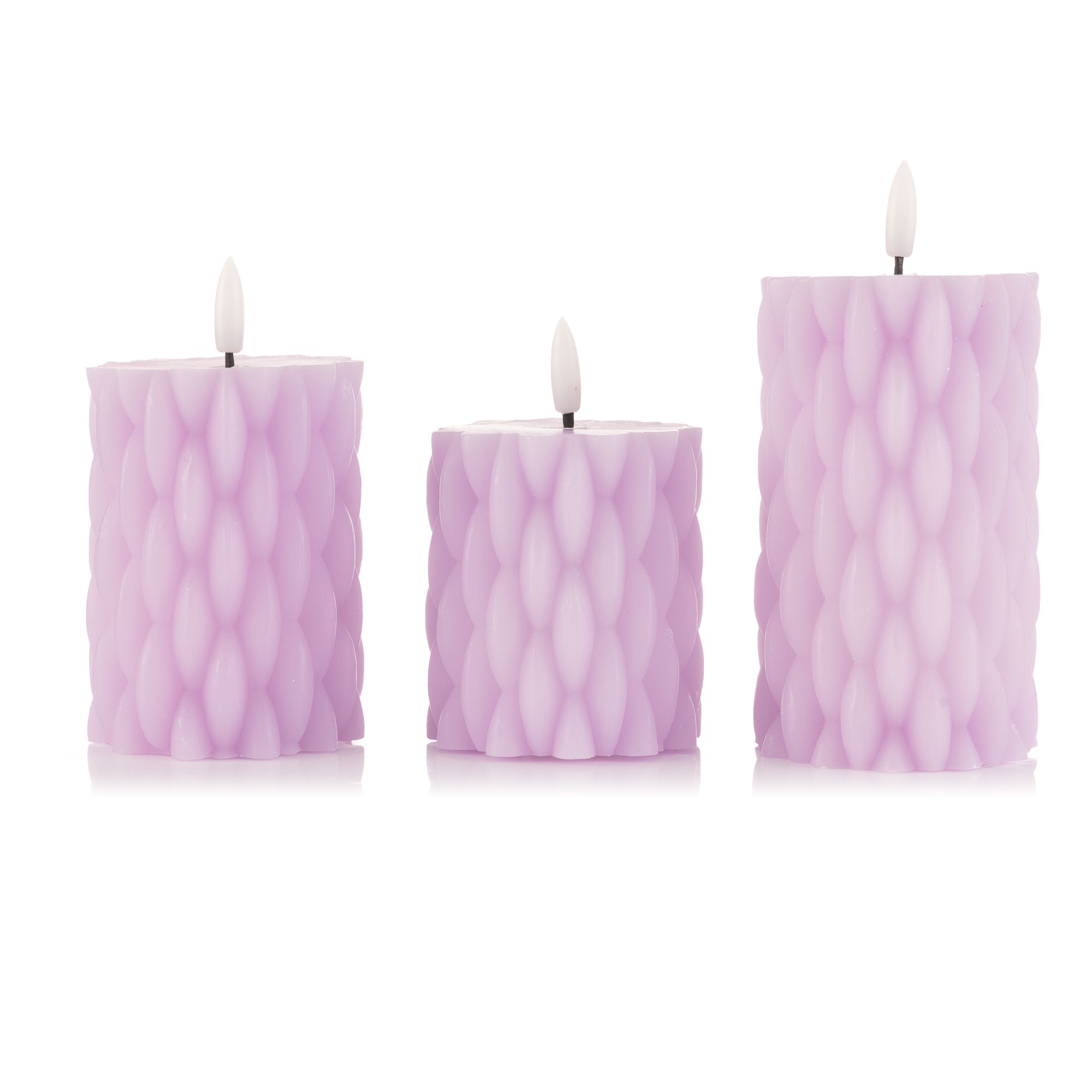 ELAMBIA 3 LED-Kerzen Relief-Design Flamme Luma, Timer Höhe 10, 12,5 & 15cm