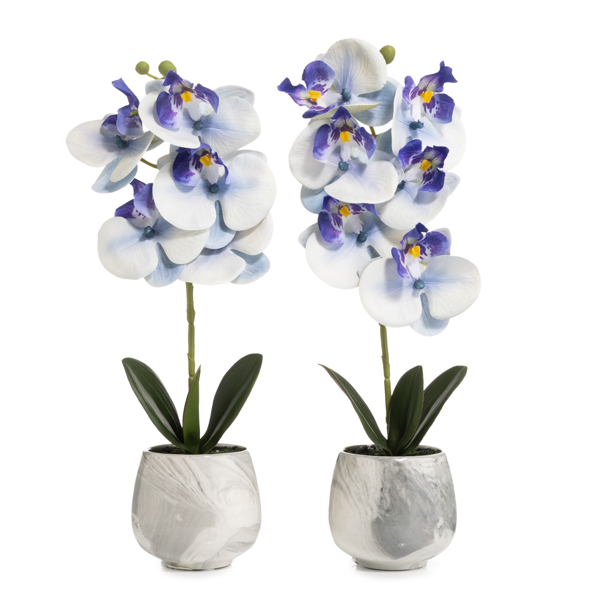 ABELLA Flora 2 künstl. Orchideen Phalaenopsis Topf Marmor-Optik Höhe 35,5cm