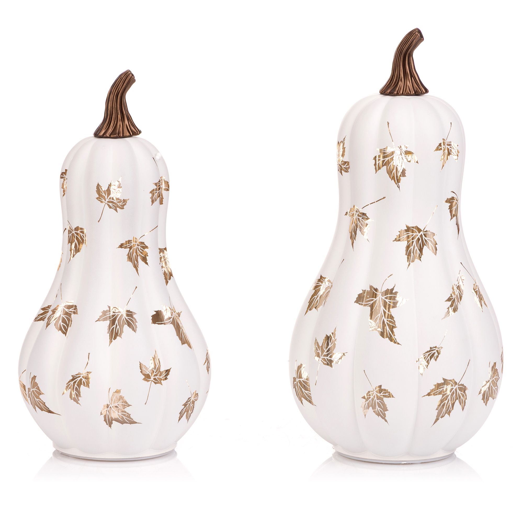 LUMIDA Casa 2 LED-Glaskürbisse Laser-Cut-Design outdoorgeeignet Höhe 26cm & 29cm