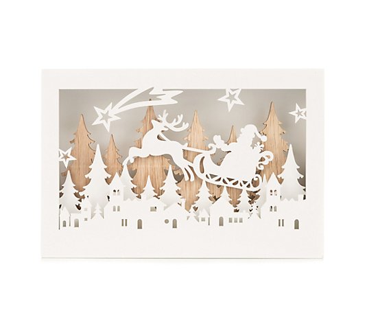 LUMIDA Xmas weiße Holz-Dekoration Weihnachtsmotiv 5h-Timerfunktion 30x20x5cm