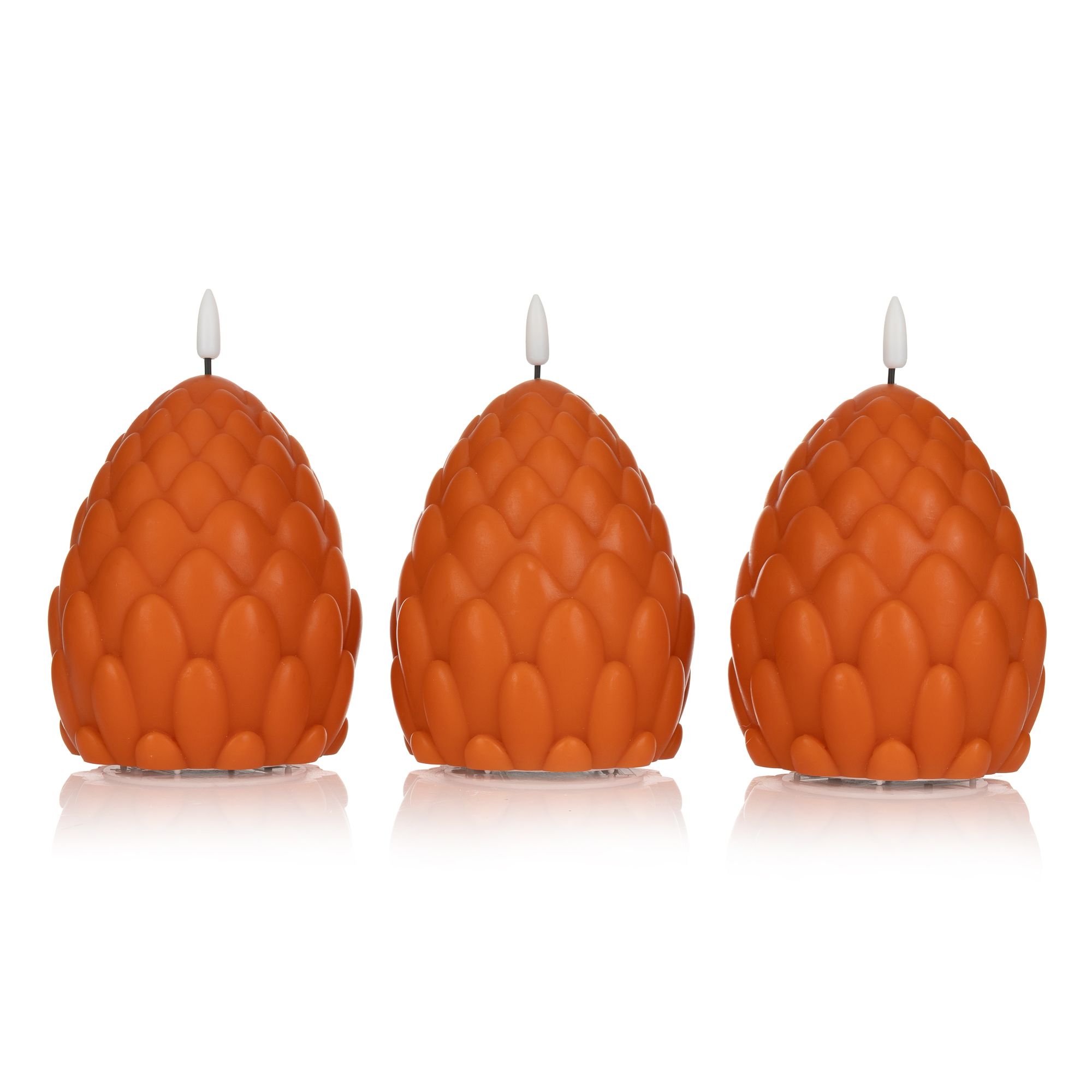 ELAMBIA 3 LED-Kerzen Tannenzapfen-Design Flamme Luma, Timer Höhe 13cm, Ø 10cm