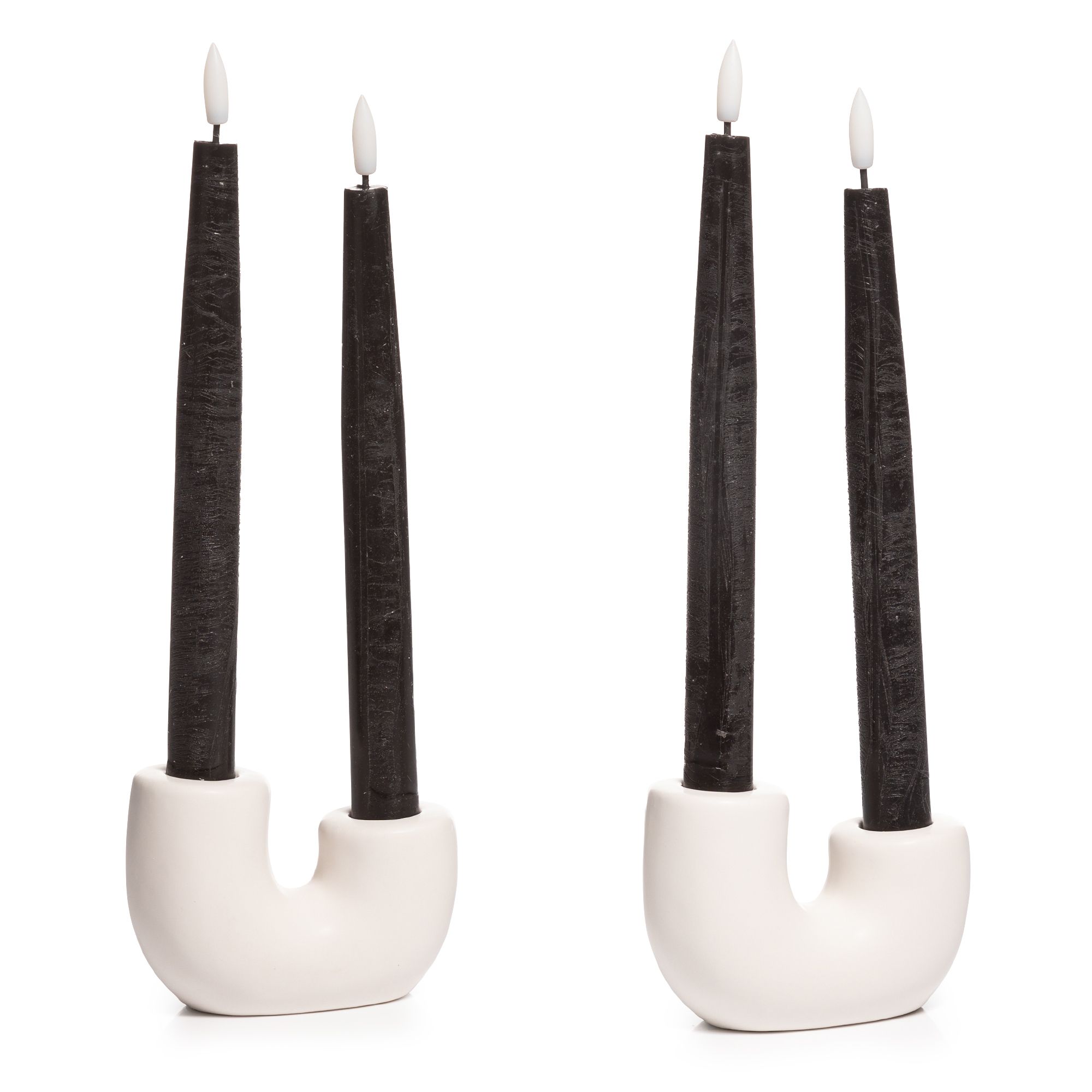 ELAMBIA 4 LED-Tafelkerzen Flamme Luma, Timer Keramik-Kerzenhalter Höhe 24,5cm