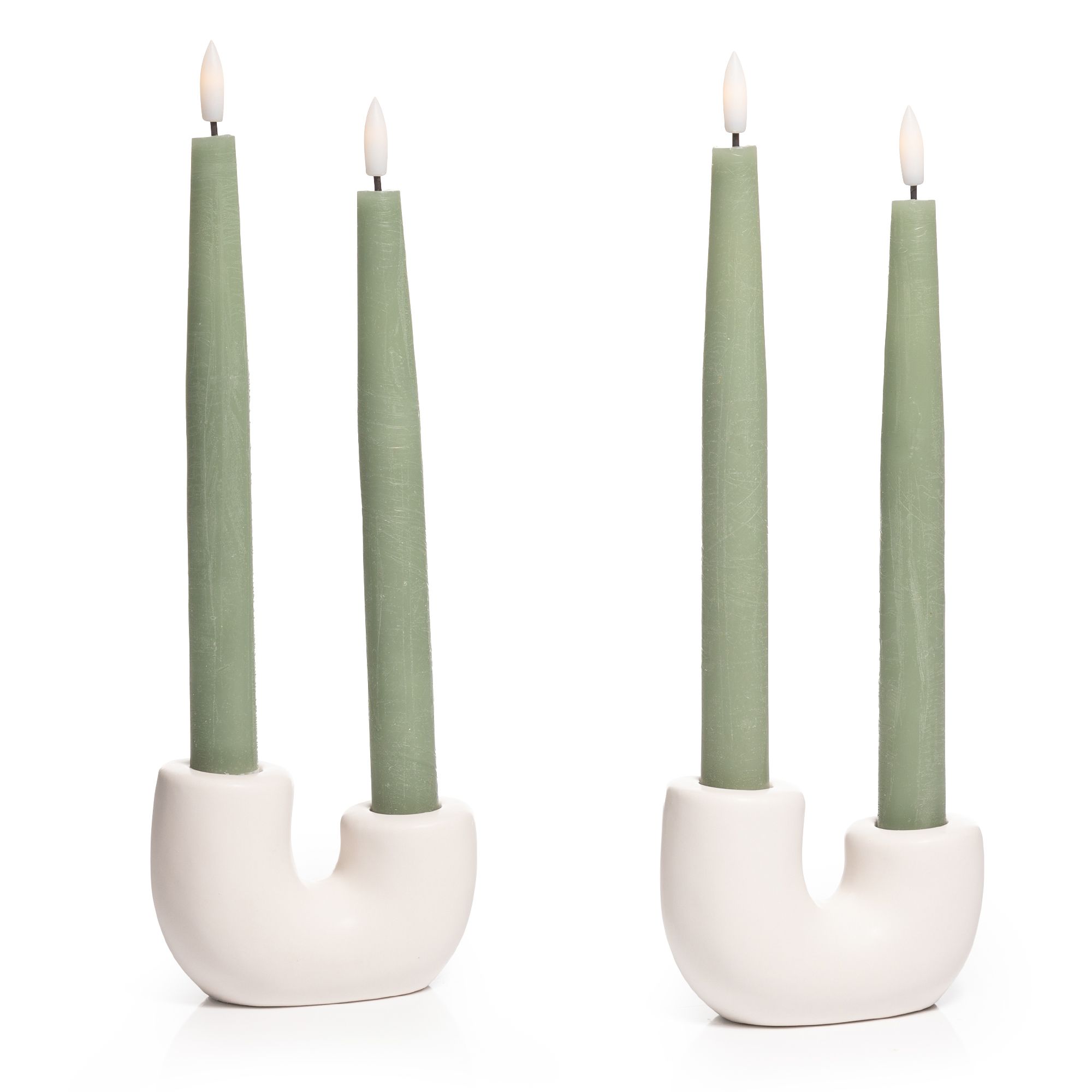 ELAMBIA 4 LED-Tafelkerzen Flamme Luma, Timer Keramik-Kerzenhalter Höhe 24,5cm