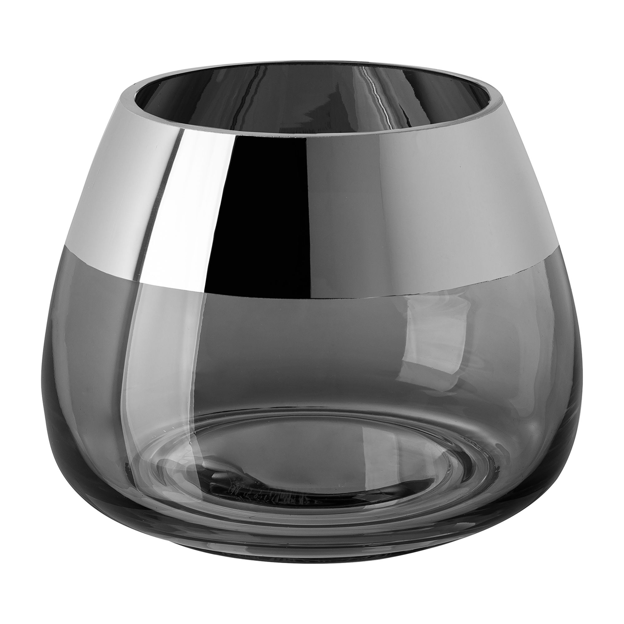 FINK Teelichthalter BELLA Glas, Silberrand Höhe 12cm, Ø 15cm