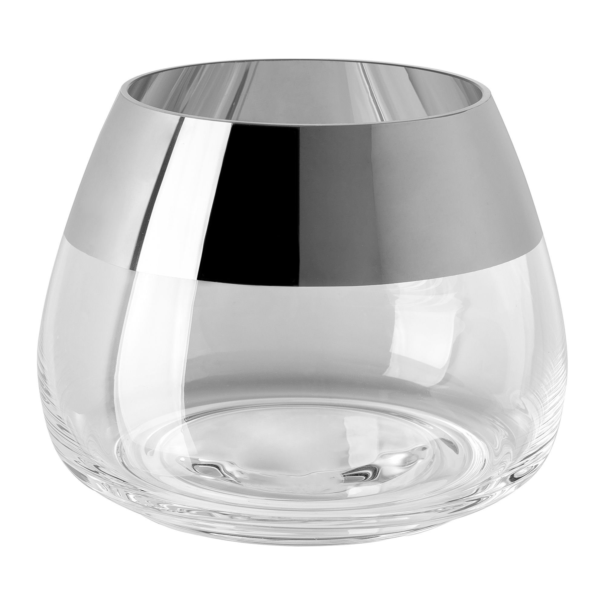 FINK Teelichthalter BELLA Glas, Silberrand Höhe 12cm, Ø 15cm