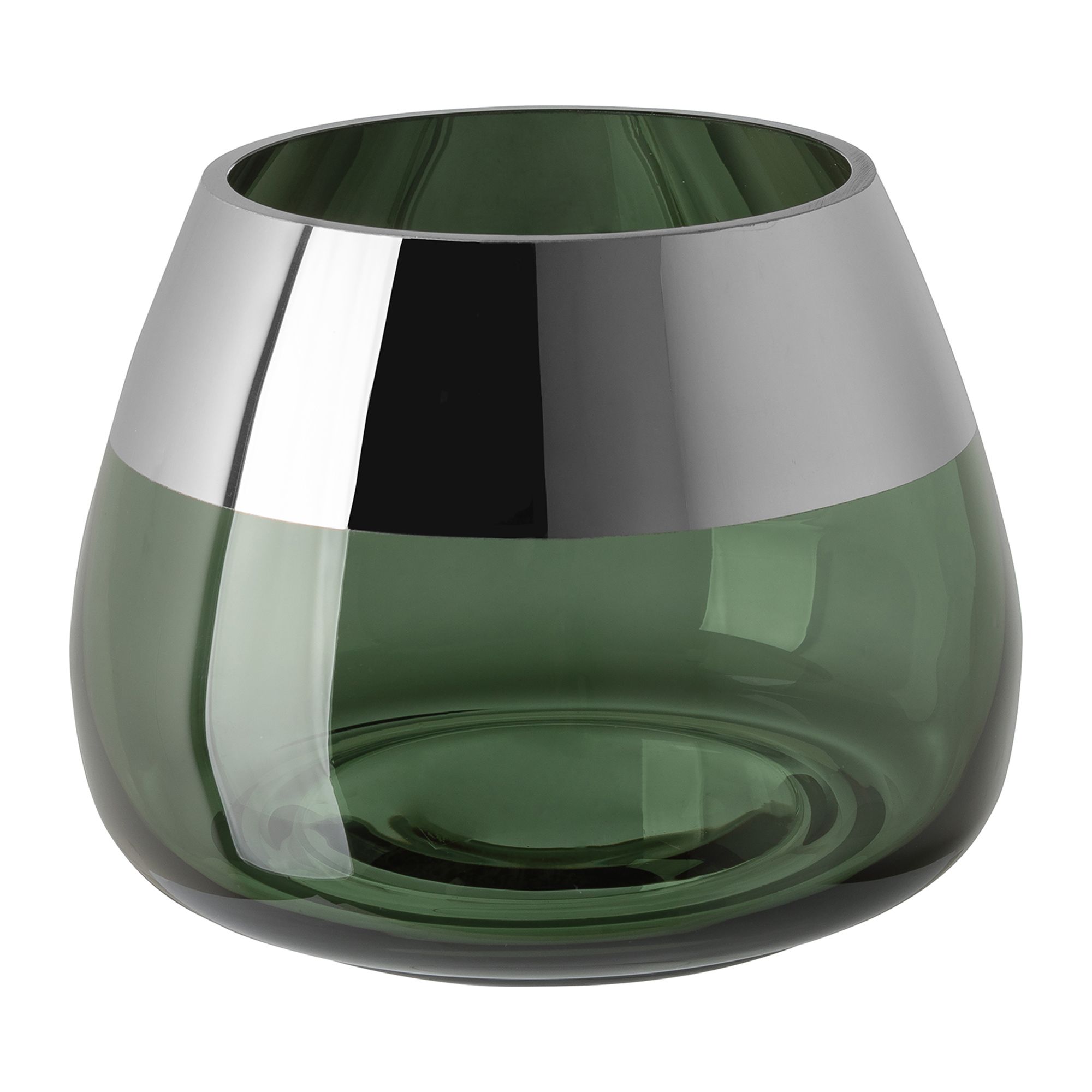 FINK Teelichthalter BELLA Glas, Silberrand Höhe 12cm, Ø 15cm