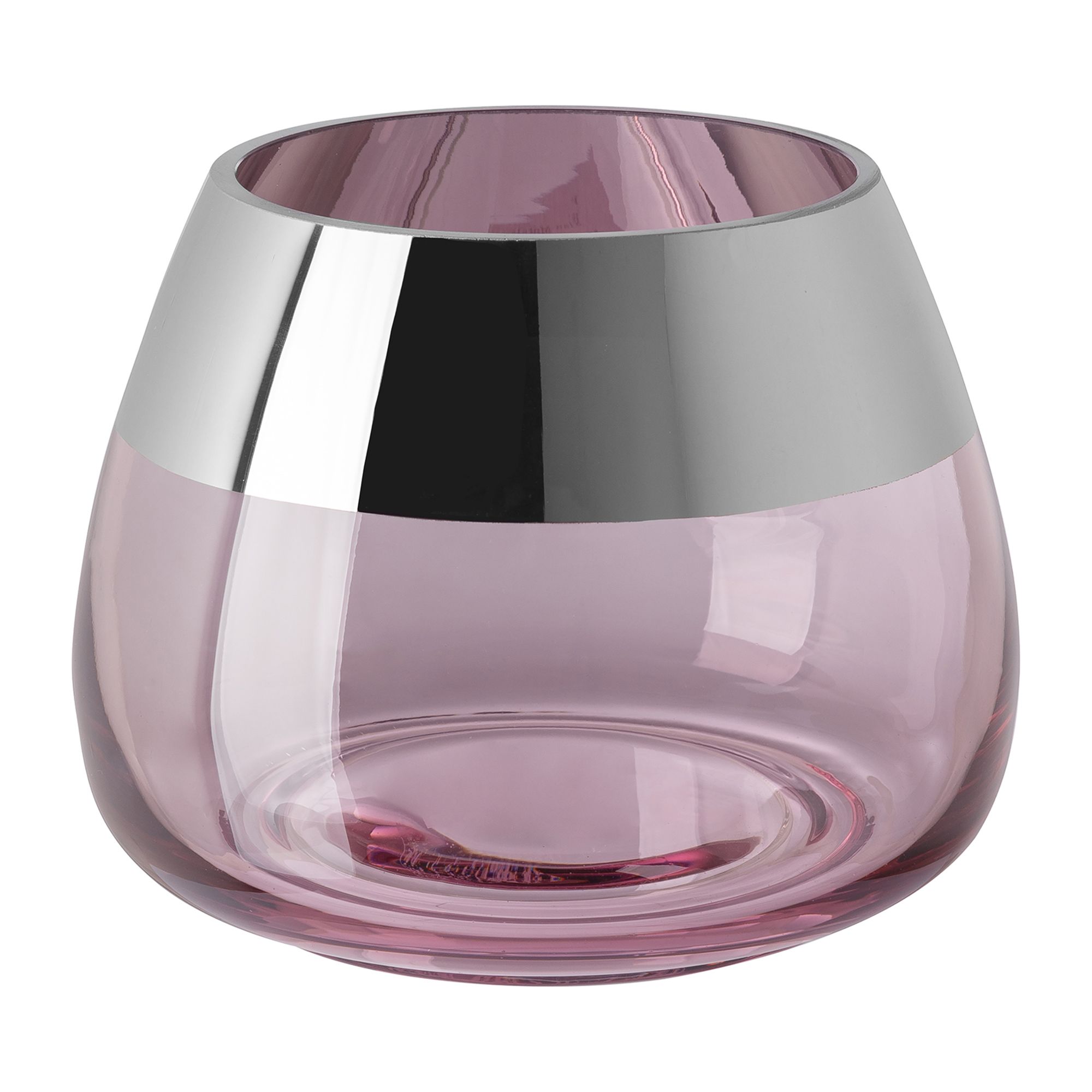 FINK Teelichthalter BELLA Glas, Silberrand Höhe 12cm, Ø 15cm