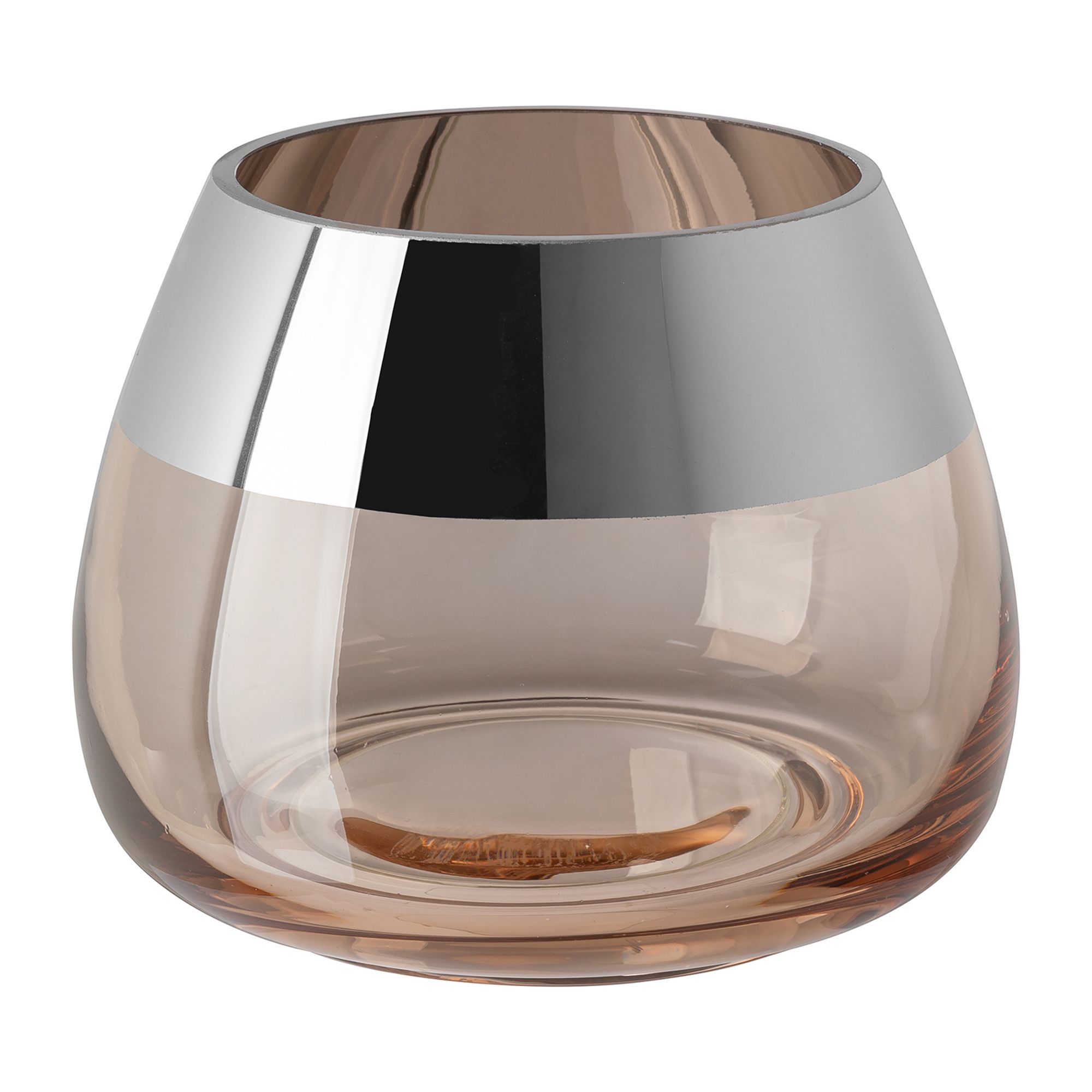 FINK Teelichthalter BELLA Glas, Silberrand Höhe 12cm, Ø 15cm