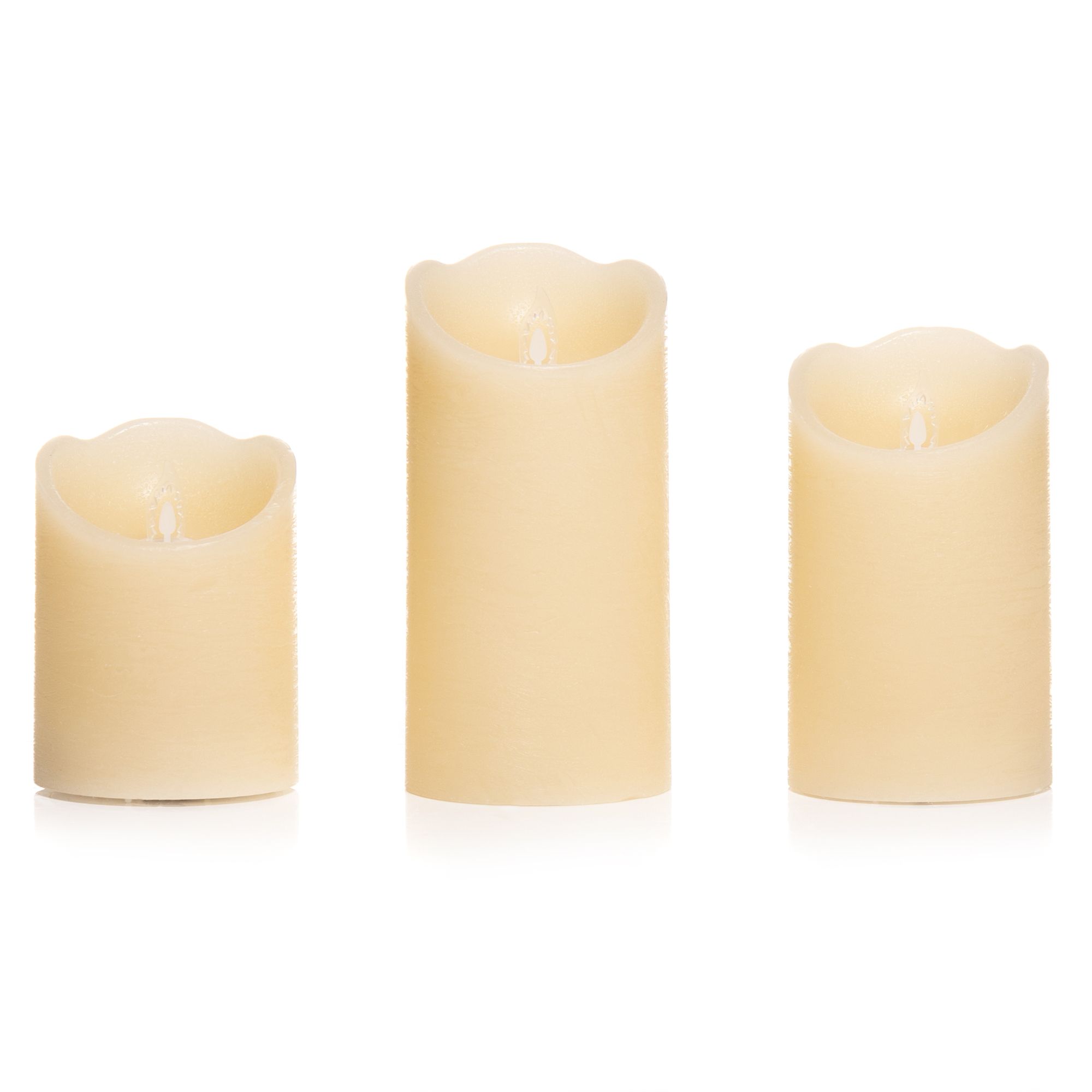ELAMBIA 3 LED-Kerzen Rustic-Finish Acrylflamme, Timer Höhe 10, 12,5 & 15cm