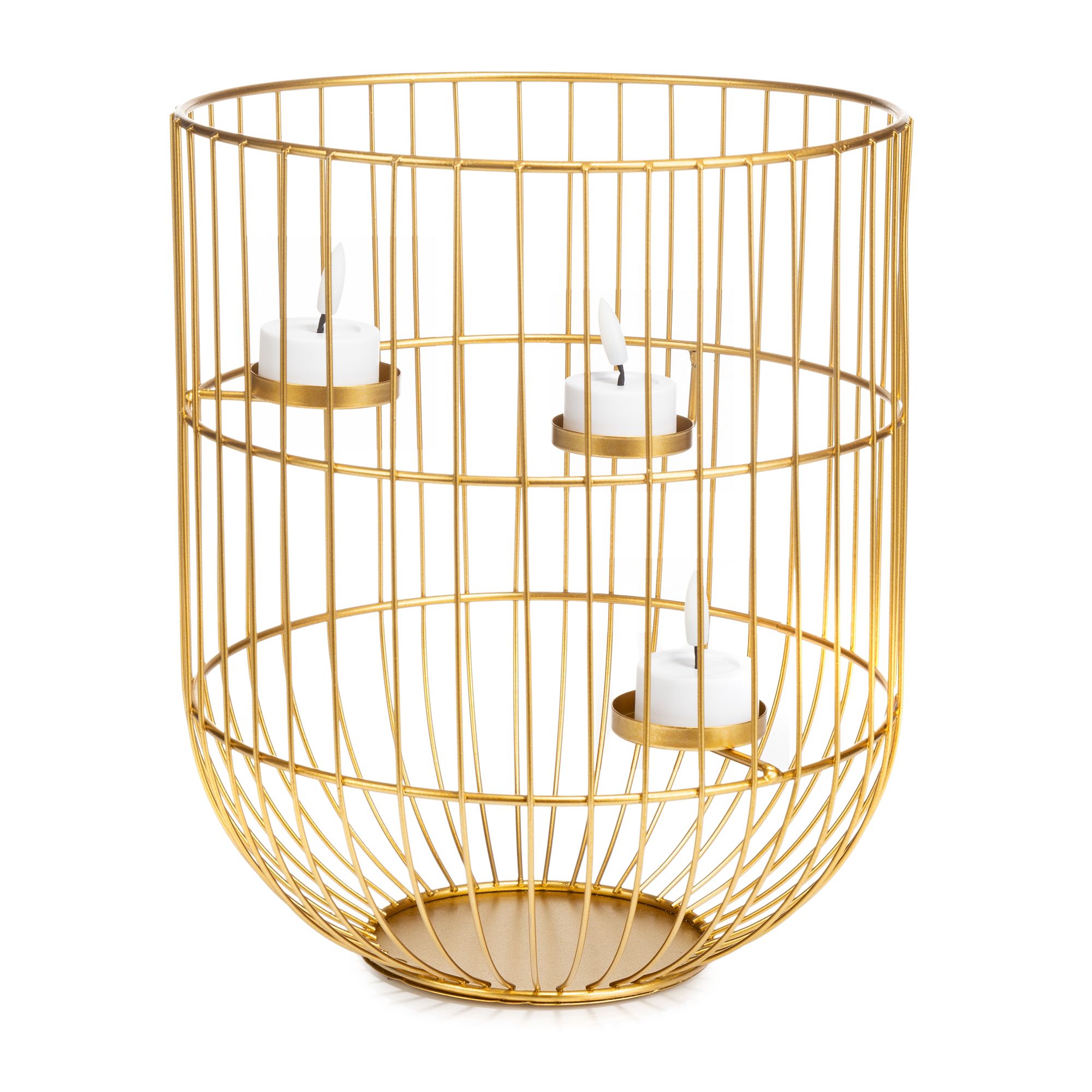 ELAMBIA Metall-Kerzenhalter 3 LED-Votivkerzen Flamme Luma, Timer Höhe 31cm, Ø 25cm