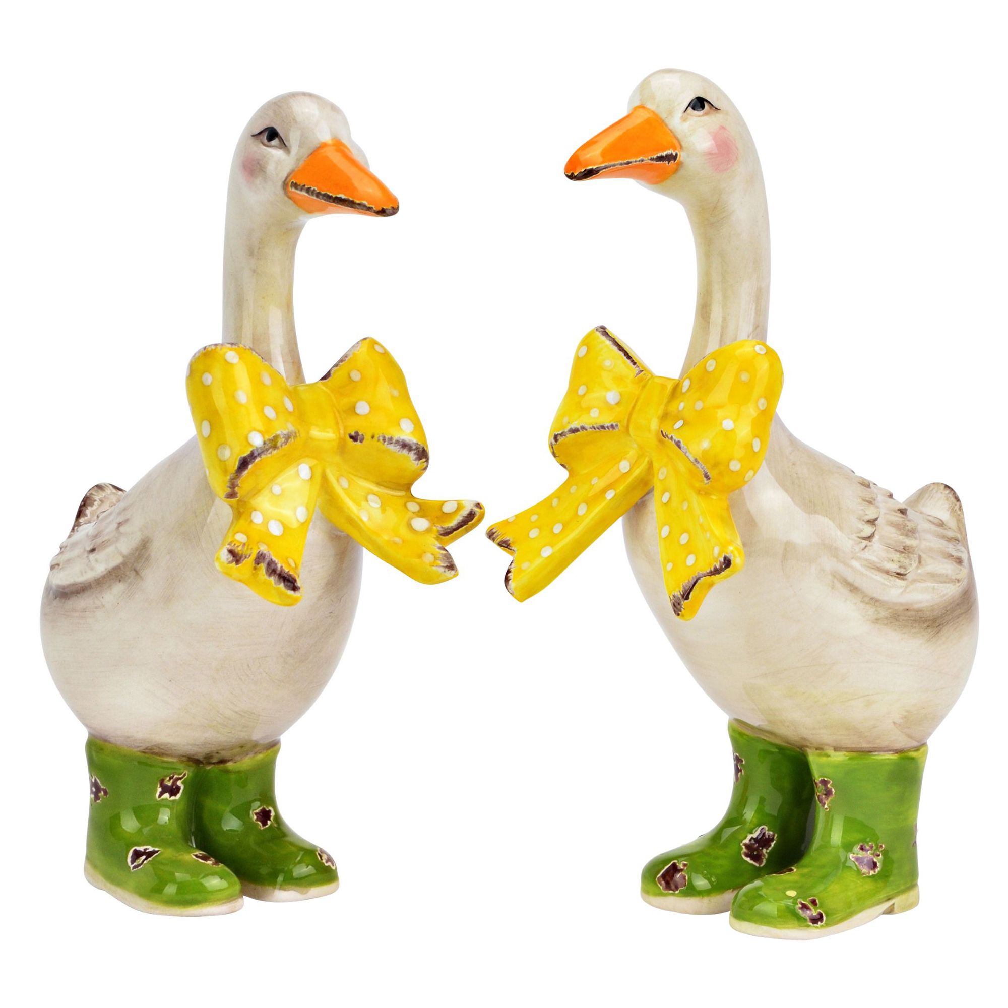 WURM 2 Dekofiguren Gans mit Schleife aus Keramik