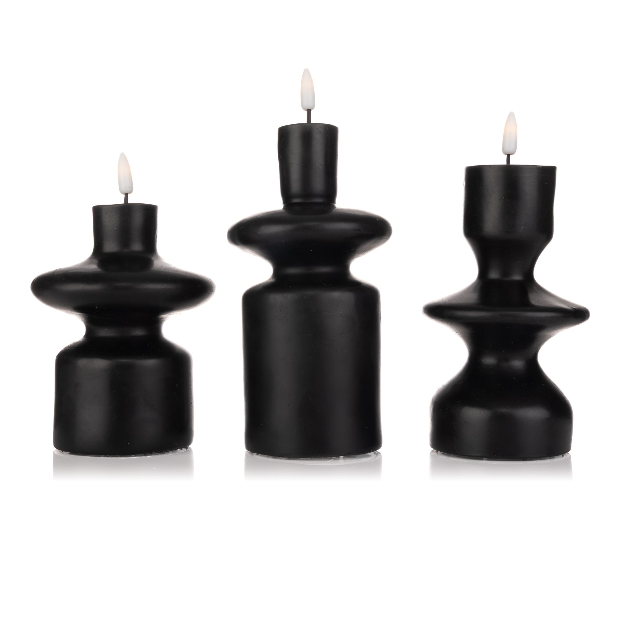 ELAMBIA 3 LED-Kerzen Design-Form Flamme Luma, Timer H.15,5, 17,5 & 19,5cm