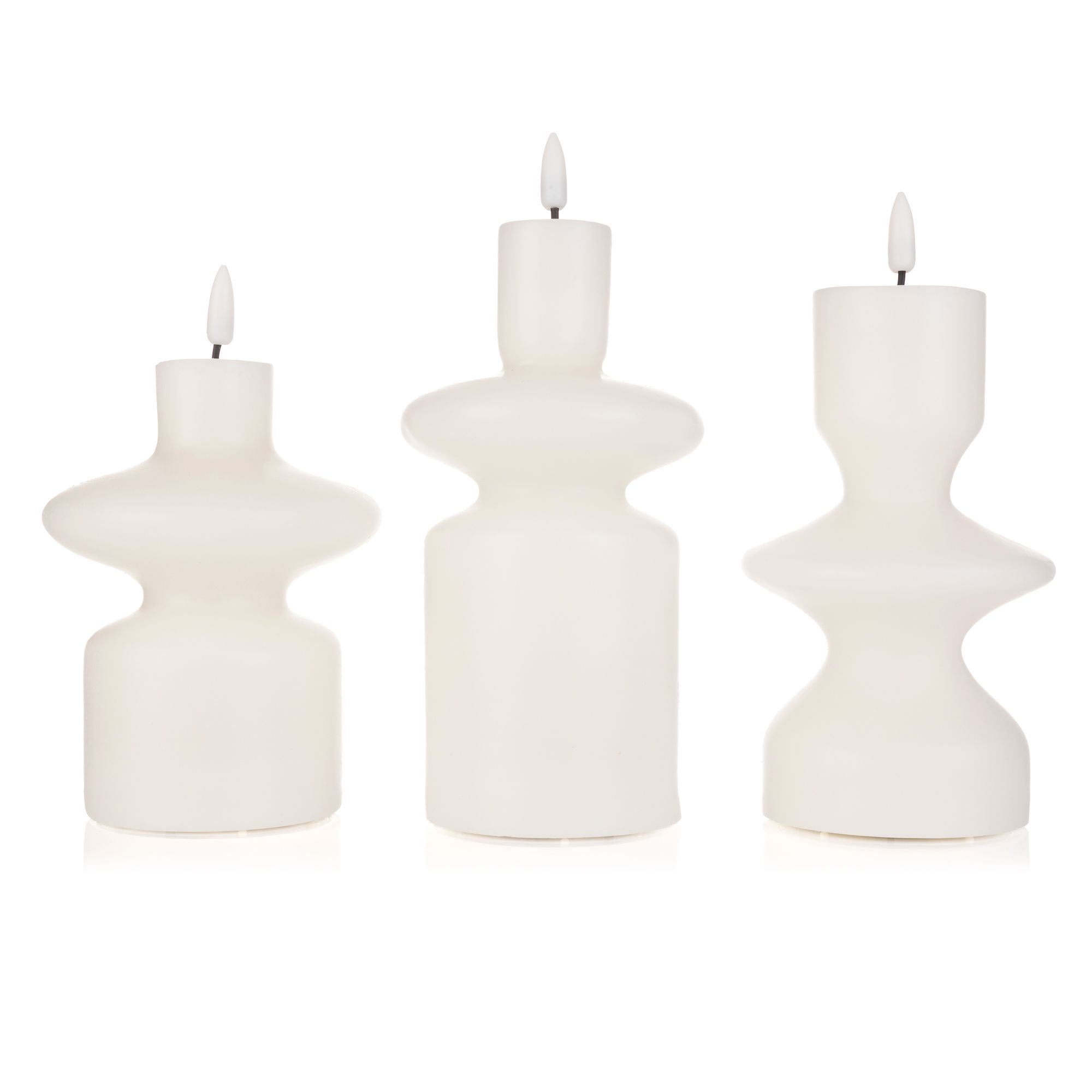 ELAMBIA 3 LED-Kerzen Design-Form Flamme Luma, Timer H.15,5, 17,5 & 19,5cm