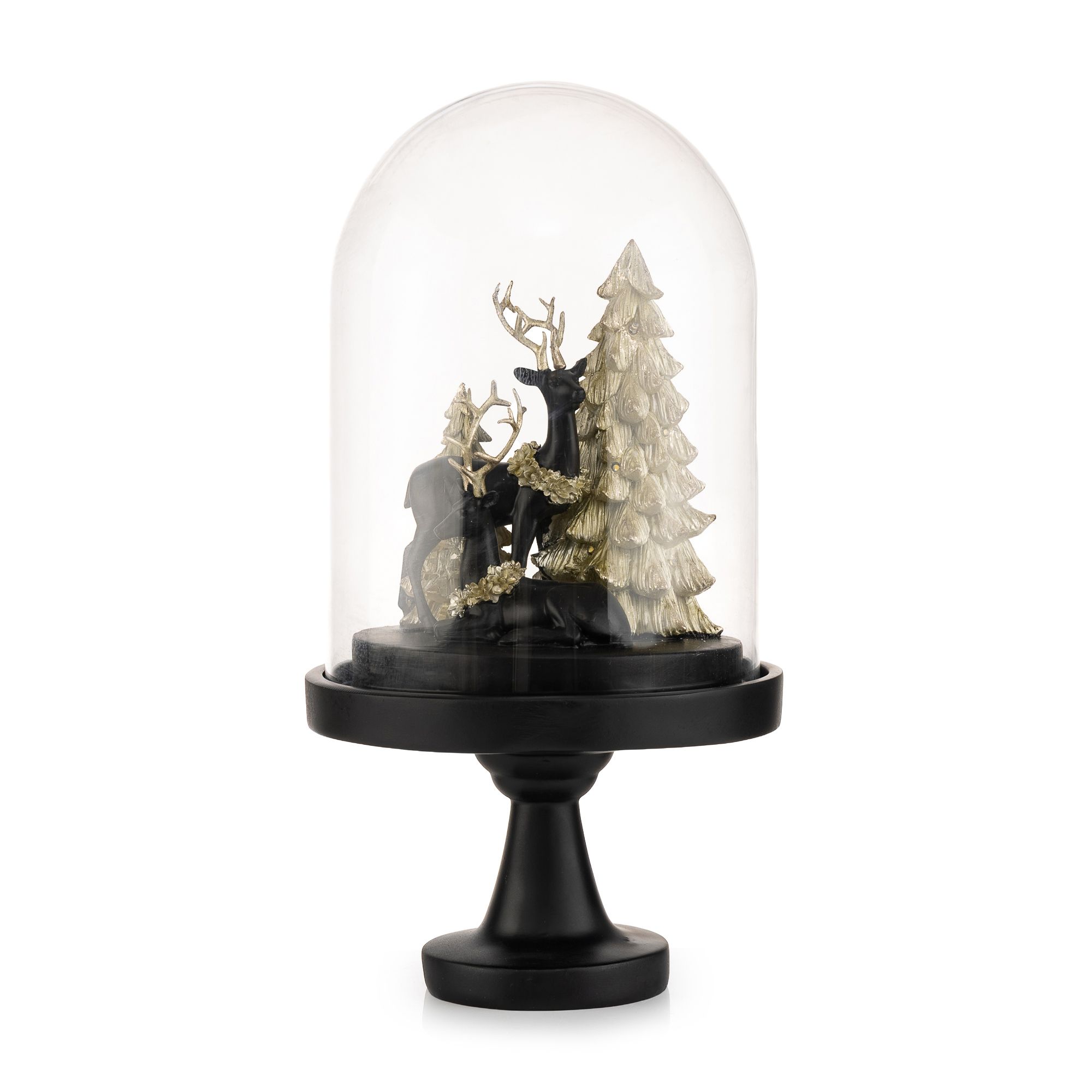 LUMIDA Xmas Hirsch-Szenerie unter Glasglocke inkl. 8 LEDs & Timer Höhe ca. 42cm, Ø 22cm